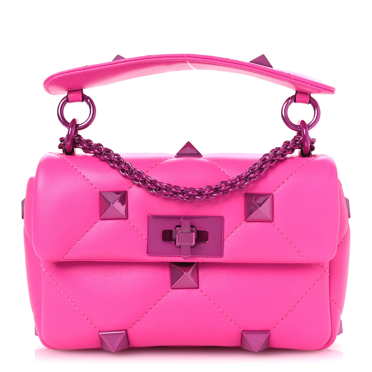 Nappa Lacquer Monochrome Small Roman Stud Shoulder Bag Pink PP