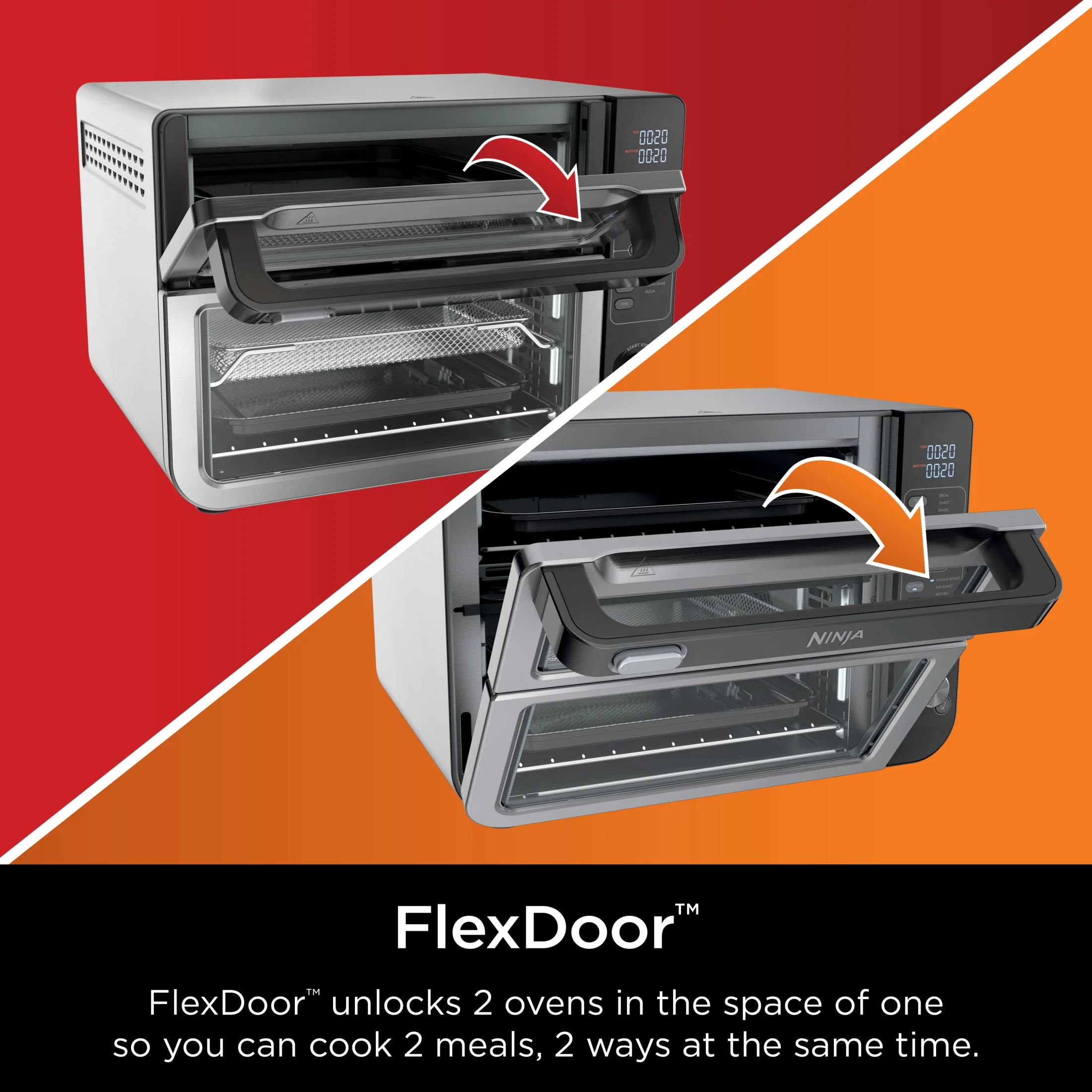 Ninja 10 - in - 1 Air Fryer, Double Door Toaster Oven with Flexdoor, Flavorseal & Smart Finish, Rapid Top Convection and Air Fry Bottom, Bake, Toast, Air Fry, Pizza and More, Stainless Steel, DCT400