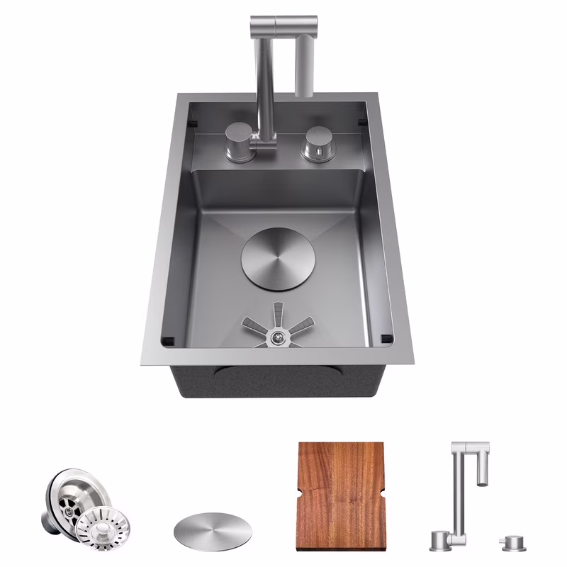 RV Sink, 12 x 17 in Undermount Bar Sink Premium Stainless Steel RV Kitchen Sink with Hideaway Faucet and Glass Rinser, Grey