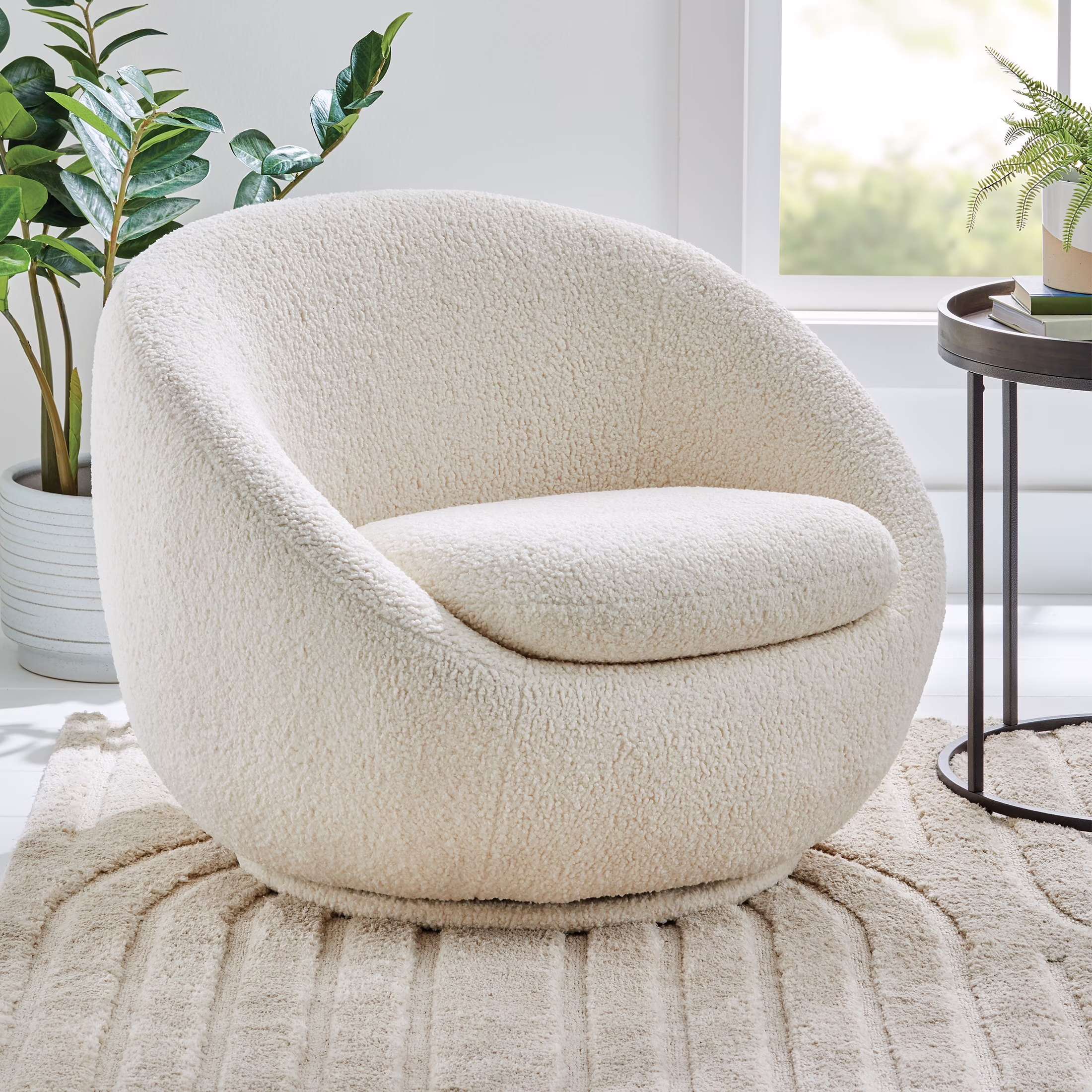 Better Homes & Gardens Mira Swivel Accent Chair, Cream Shearling