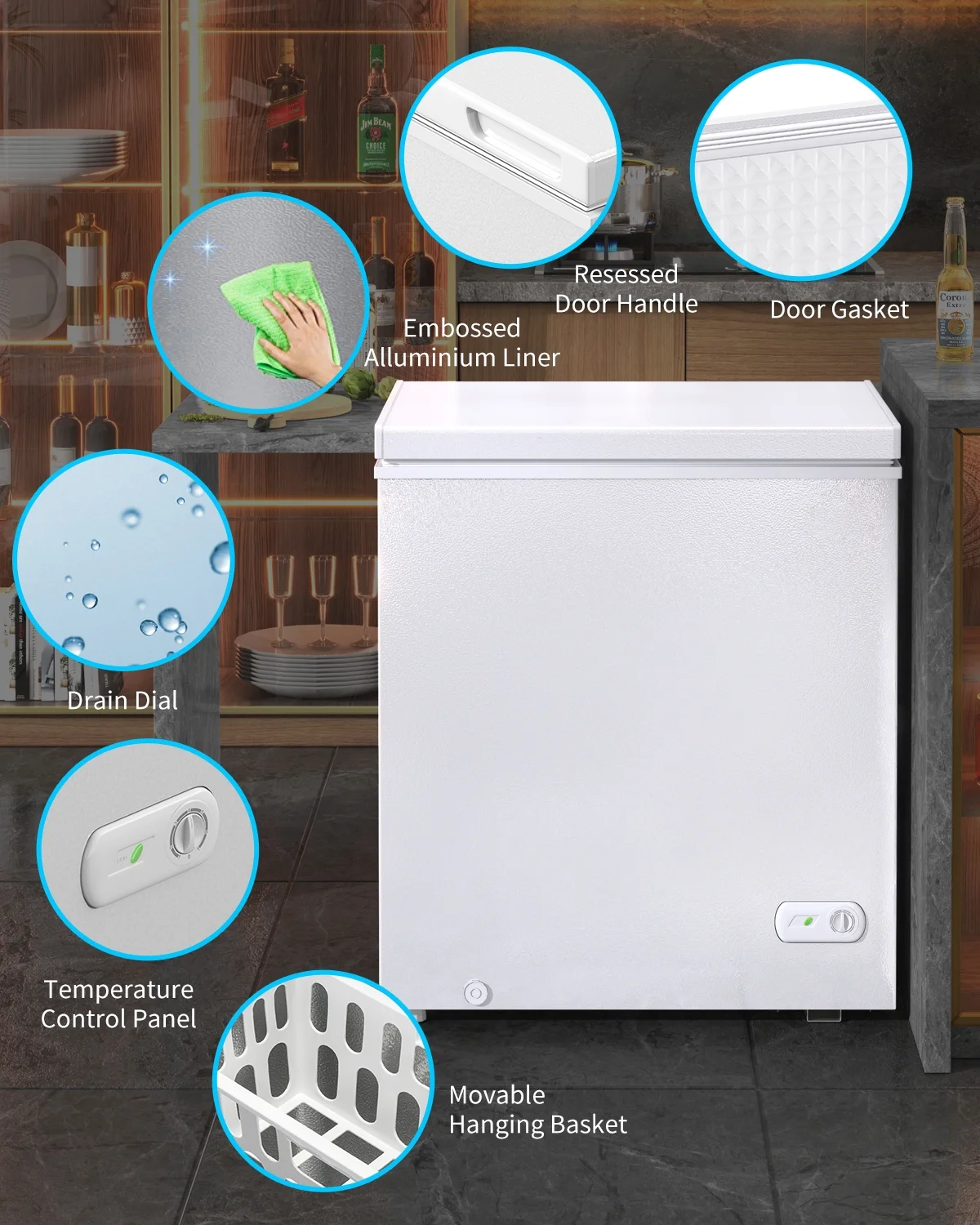 10.0 Cu Ft Chest Freezer, Deep Freezer with Removable Baskets, Adjustable Temperature,White - Image 7