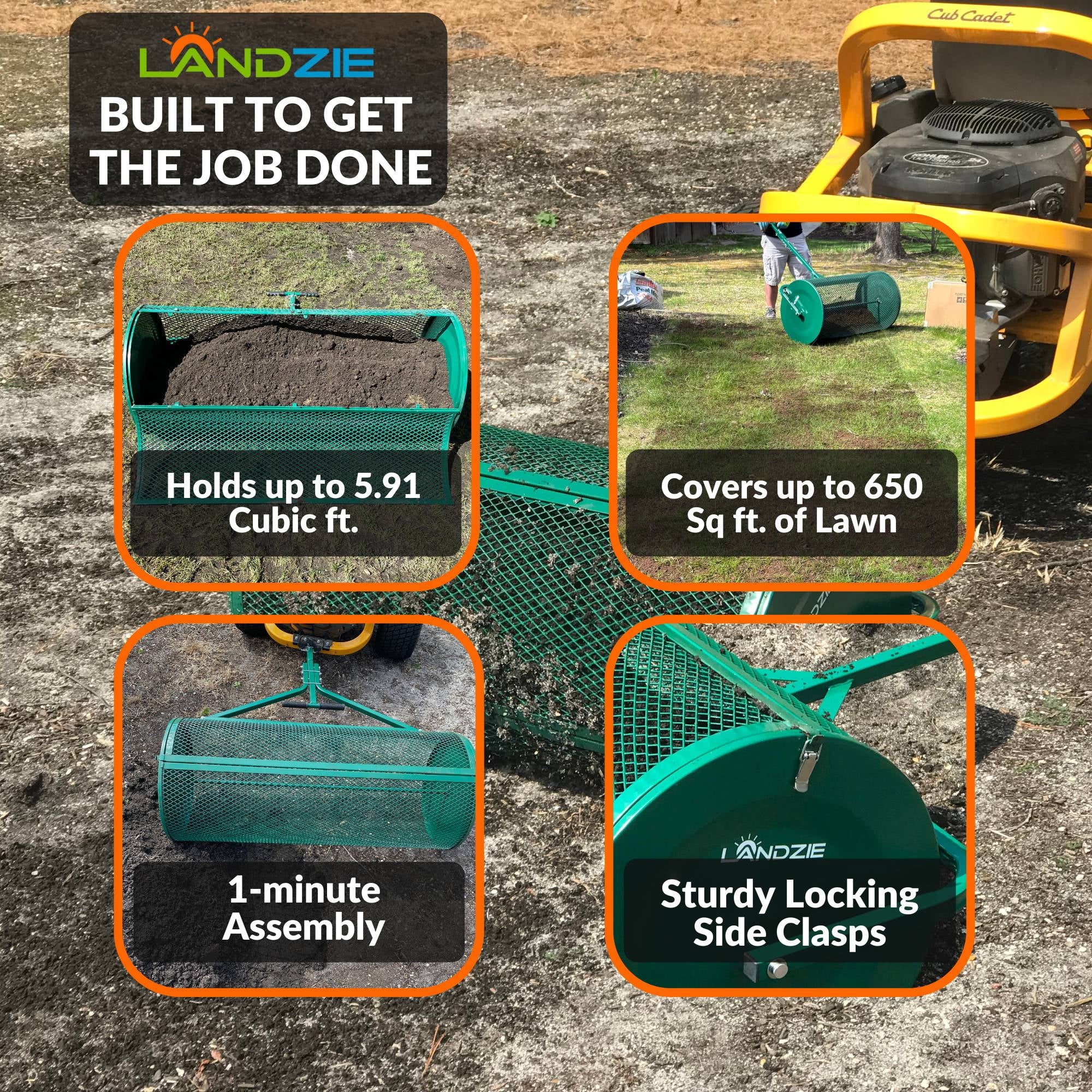 Landzie Compost Spreader 24 Inch Walk-Behind Lawn & Garden Spreader with Metal Mesh Basket