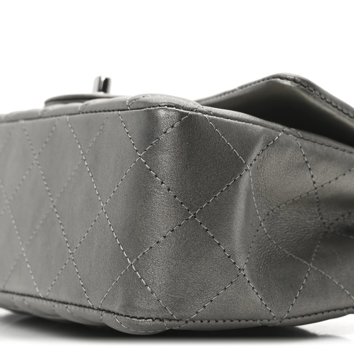 Metallic Lambskin Quilted Mini Rectangular Flap  Dark Grey