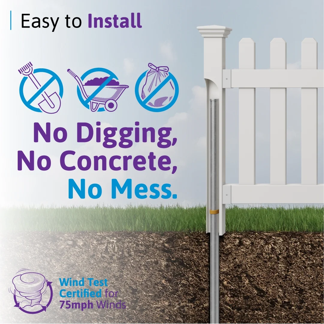 3ft H x 6ft W (1 Panel + 1 Post) No Dig Newport Fence Kit, White Vinyl Picket Fence, Easy Install Outdoor Fence for Backyard or Patio, DIY Decorative Fencing, ZP19002(White) - Image 3