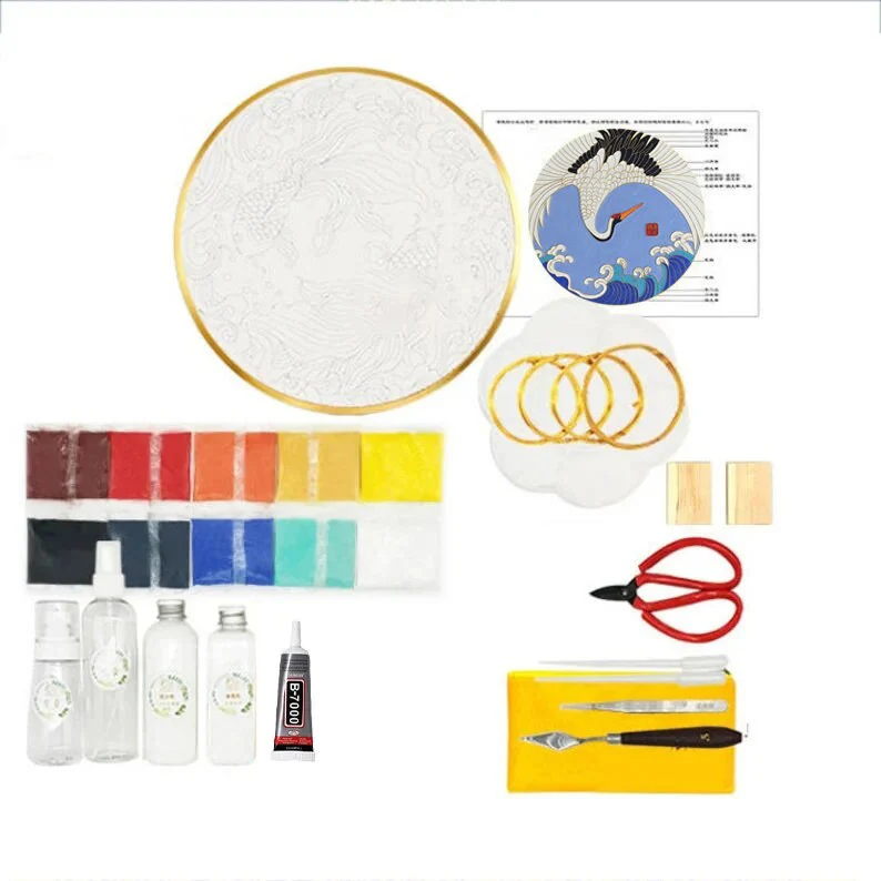 Blue Crowned Crane and Waves,Beginner Cloisonné Enamel DIY Kit, with Tutorial& All Tools