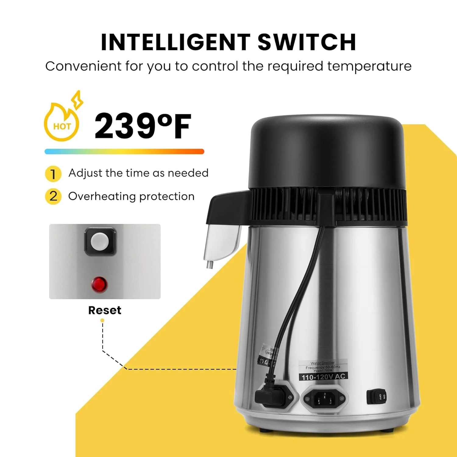 Water Distiller Countertop 1.1 Gallon/4L 304 Stainless Steel Distilled Water Machine with Smart Switch Purifier Filter for Home Office(Silver) - Image 4