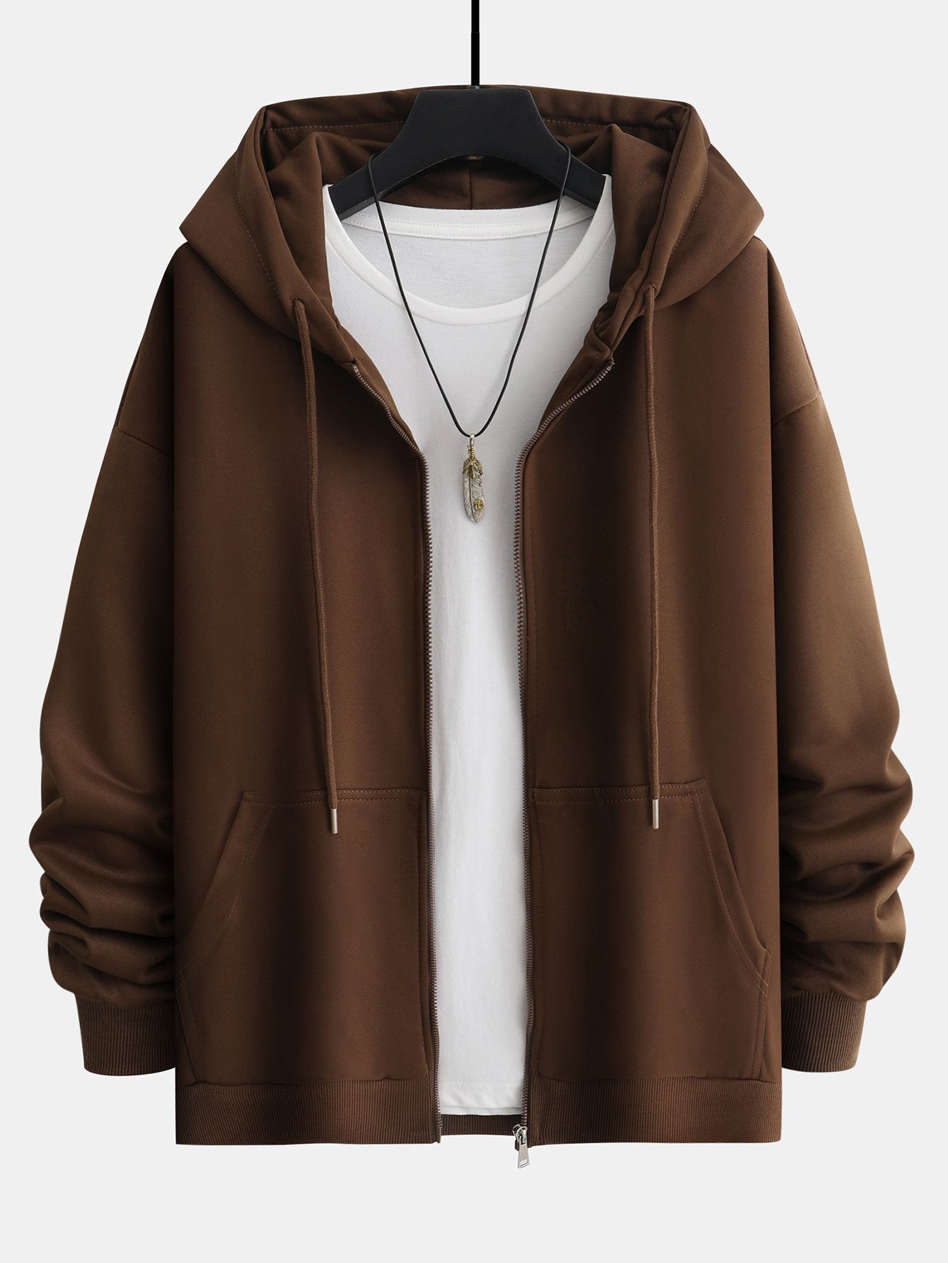 Sweat à capuche zippé coupe décontractée basique