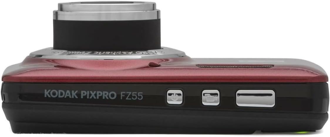KODAK PIXPRO Friendly Zoom FZ55 Digital Camera (Red) Bundle with 32GB SD Card  Camera Case  and Battery Travel Charger (4 Items)