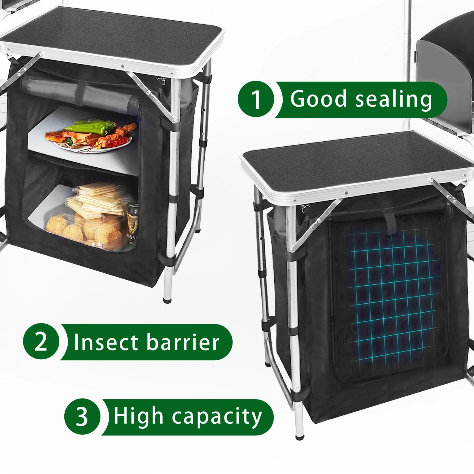 Camping Kitchen Station Aluminum Outdoor Cook Table Camping Table Black - Image 6