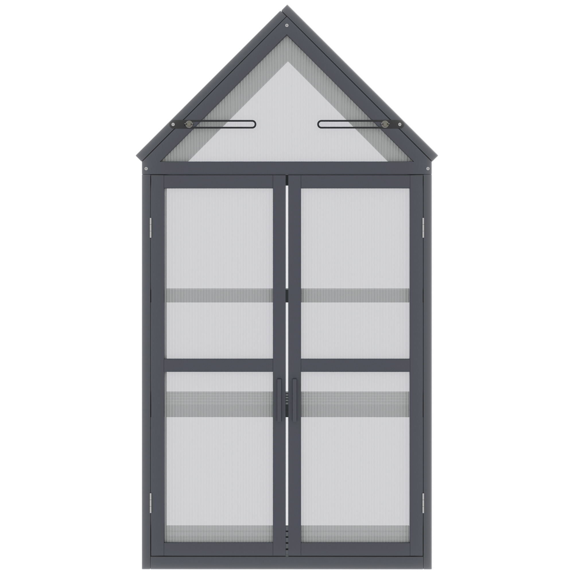 Outsunny kas met 3 planken, massief hout, behuizing van polycarbonaat, grijs, 70,5 x 42 x 132 cm