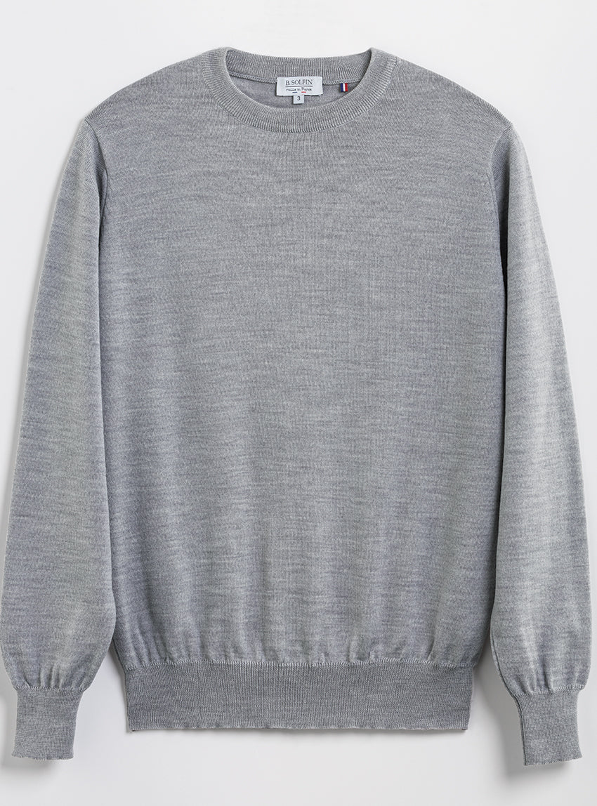 Pull homme col rond laine merinos Gris Givré