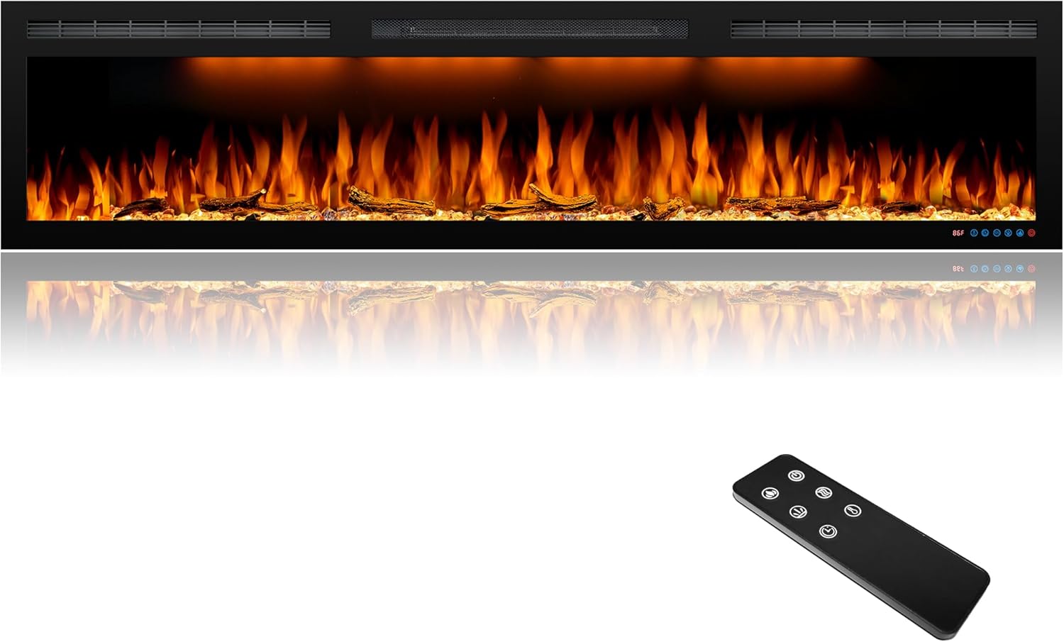 72 inches Electric Fireplace, Recessed and Wall Mounted Fireplace Heater and Linear Fireplace Inserts, Adjustable Heaing& Remote Control& Touchscreen, Multicolor Flame & Realistic logs,1500W, Black