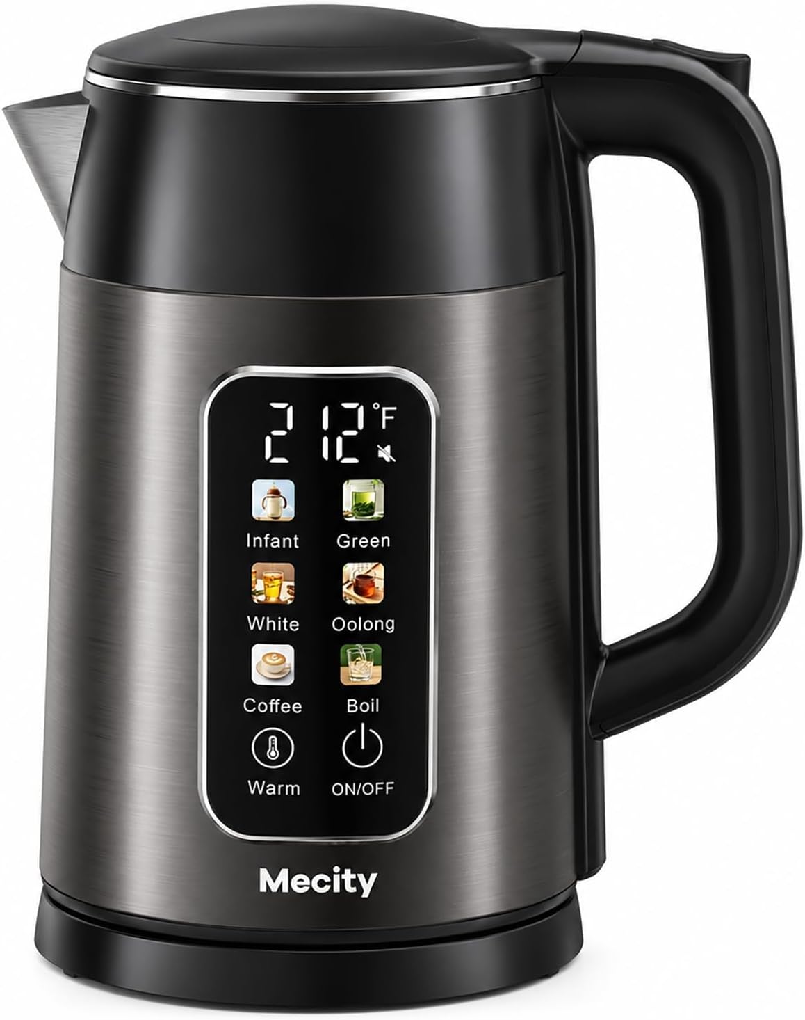 Mecity Electric Kettle 1.7L Touch Screen Temperature Control Water Boiler, No Plastic Contact with Water6 Preset Temperature Programs, 2 Hours Keep Warm, Auto Shut Off, Dark Grey