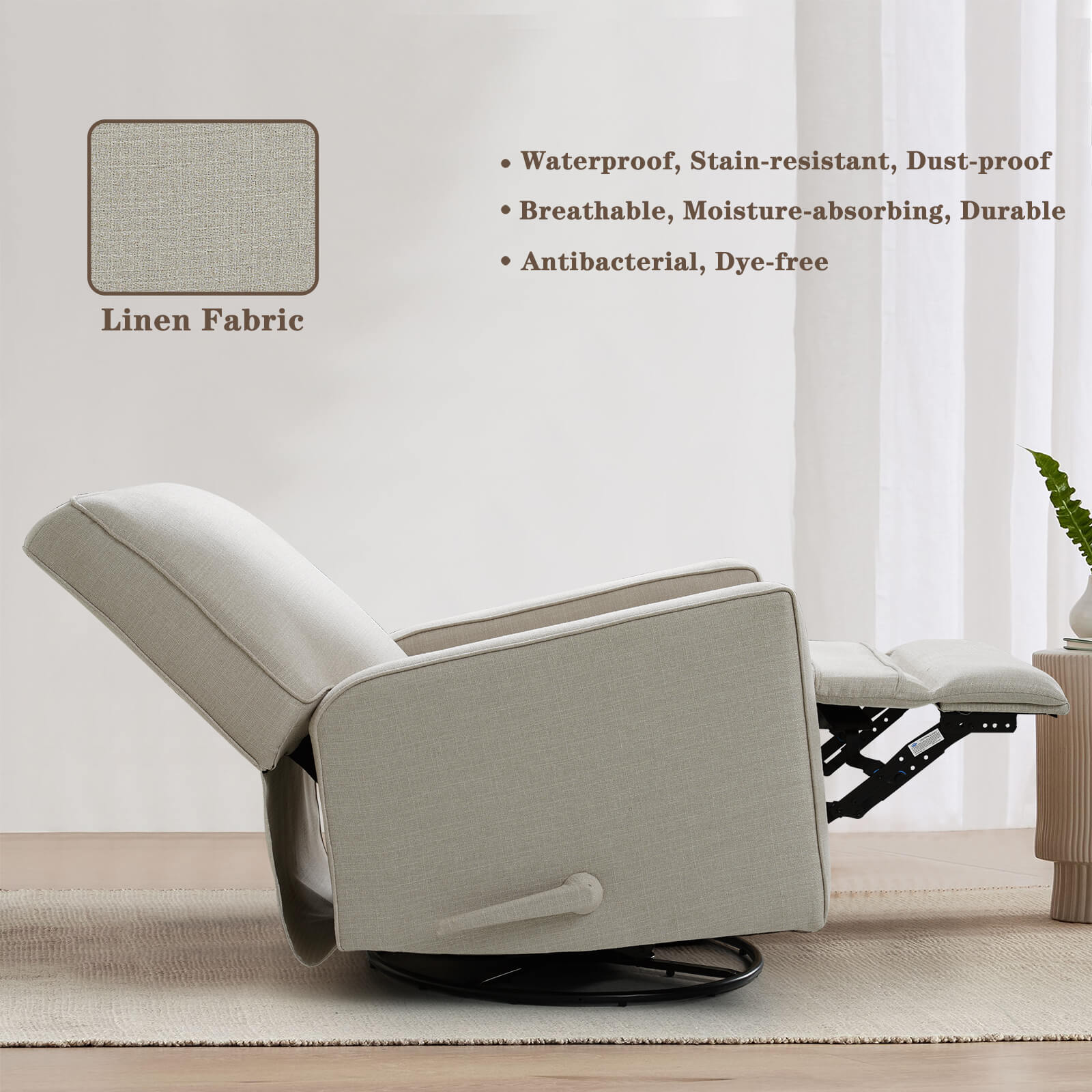 Fauteuil inclinable manuel à bascule pivotant pour chambre d'enfant, en tissu