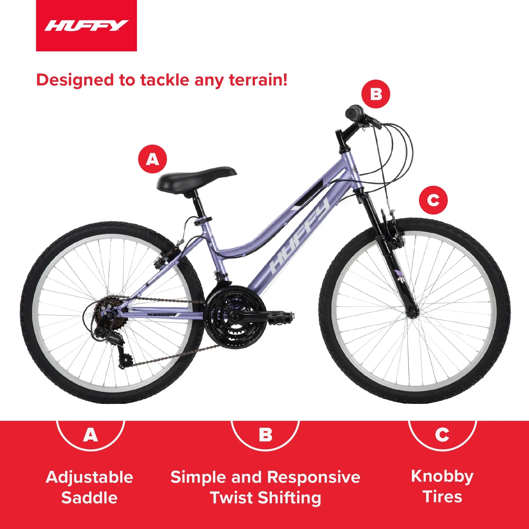 Huffy 24 Rock Creek Mountain Bike, Fits Riders 4'8 - 5'8, Purple, Adult, Women's