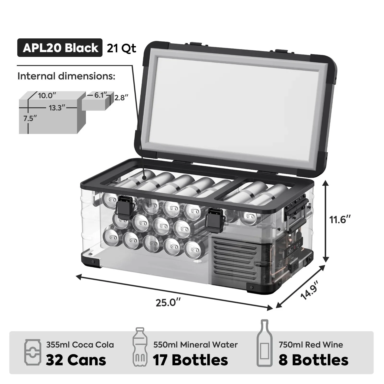 APL20 Light Duty Aluminum Black Freezer Single Zone | ICECO | 20 LT