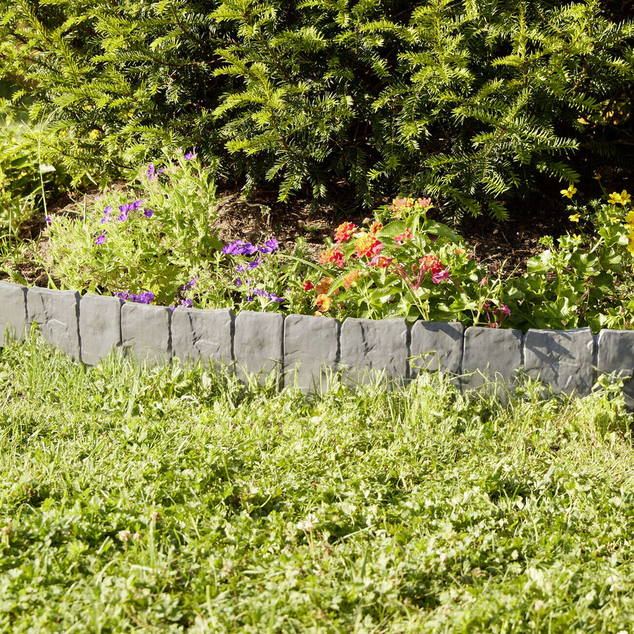 Bordure de jardin à planter effet pierre grise 4 pièces L25xH10cm