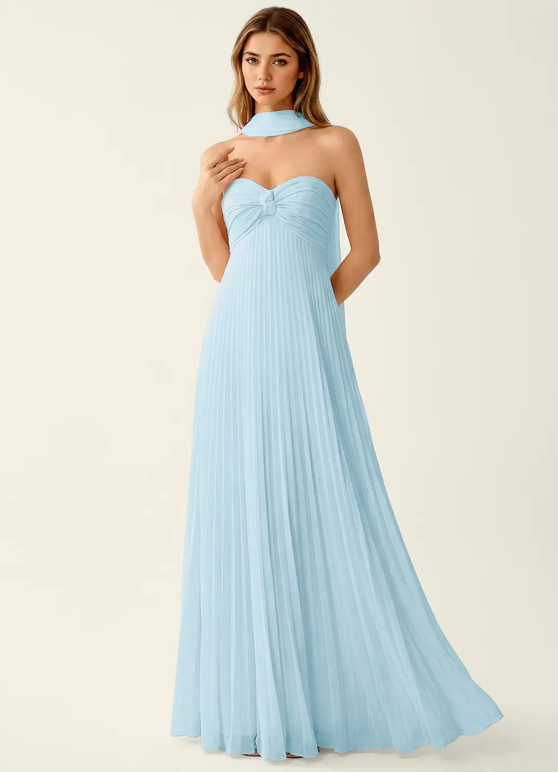 Clementine Sky Blue Chiffon 3D Flowers A-line Prom Dress