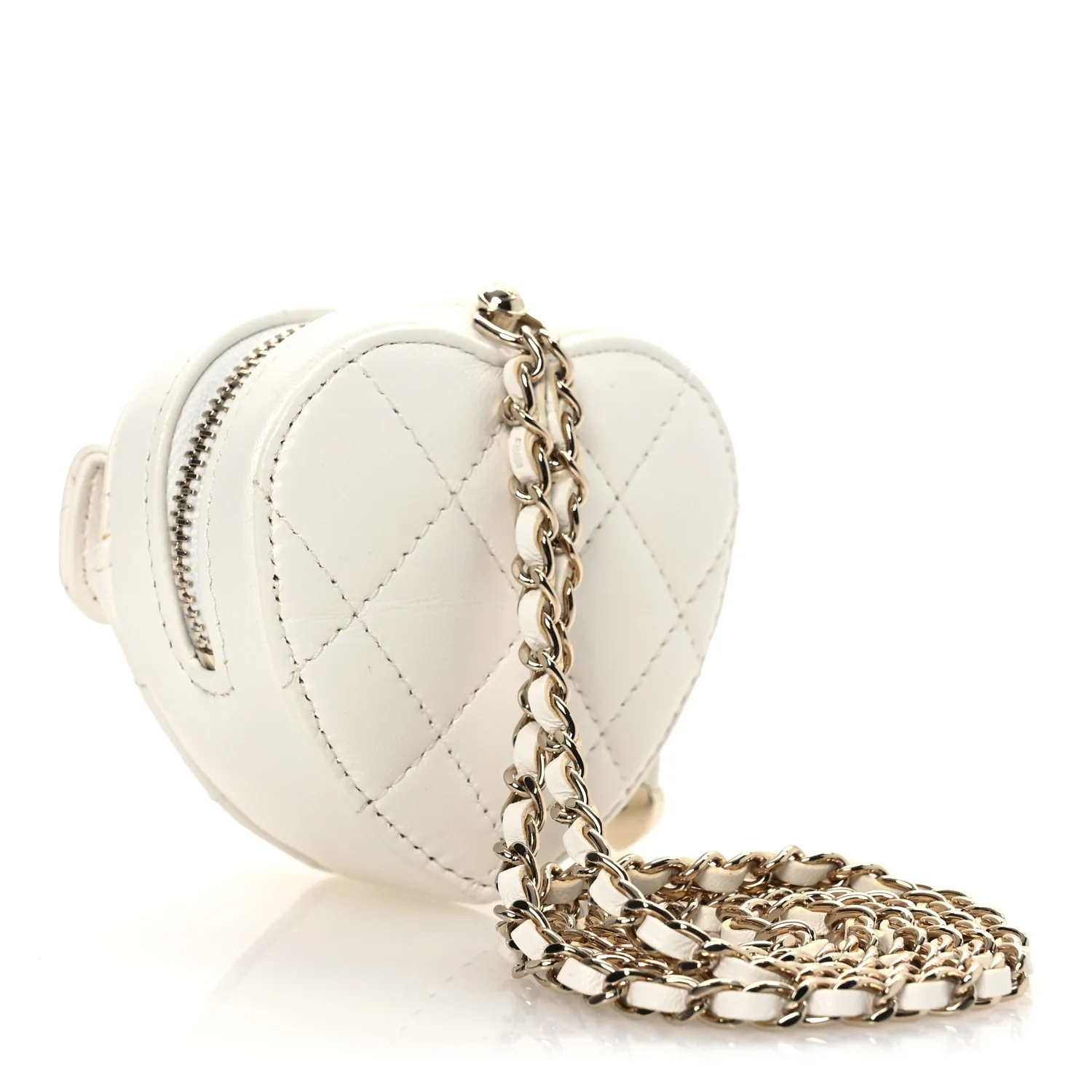 Lambskin Quilted CC In Love Heart Coin Purse With Chain White