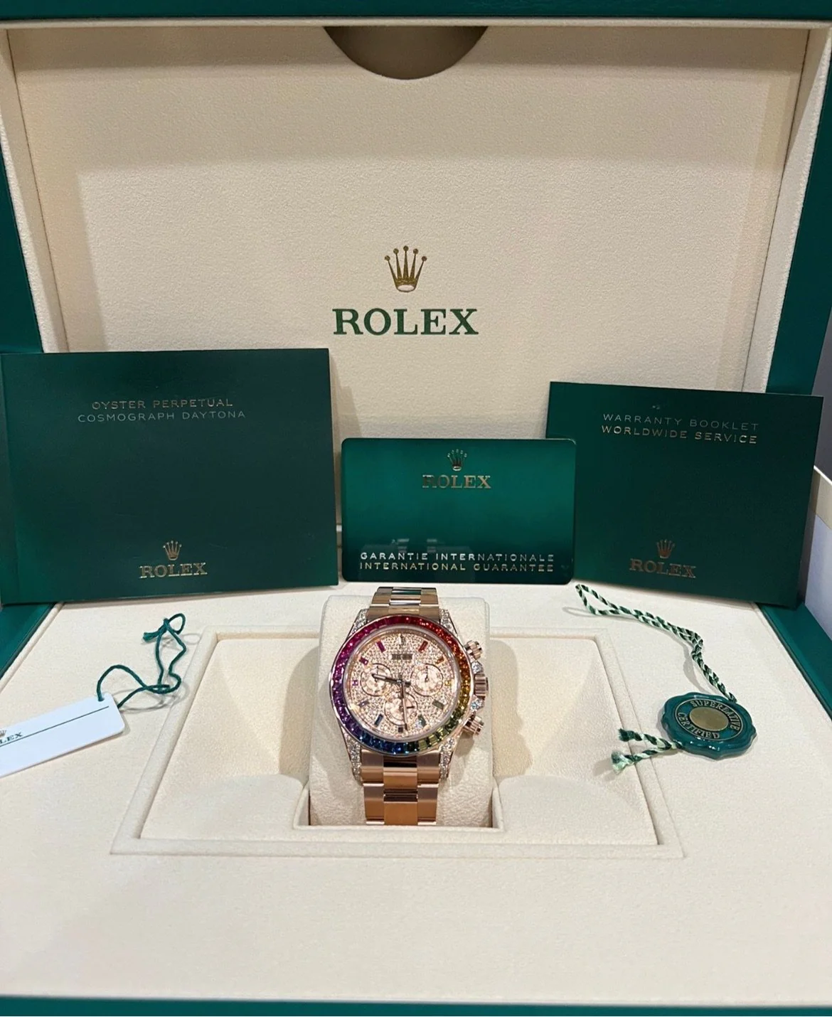 [Super Clone]Rolex Daytona Rainbow Pave DiamondsDial Swiss Replica Watch 18k Rose Gold Bracelet | Ref 116595RBOW