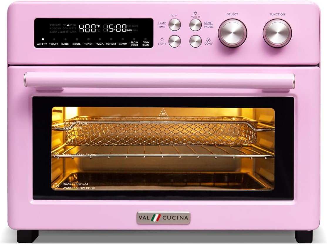 VAL CUCINA Infrared Heating 26.3 QT Air Fryer Toaster Oven, Large Countertop Convection Oven 10-in-1 Combo, 6-Slice Toast, Enamel Baking Pan Easy Clean with Recipe Book, Black Matte Stainless Steel