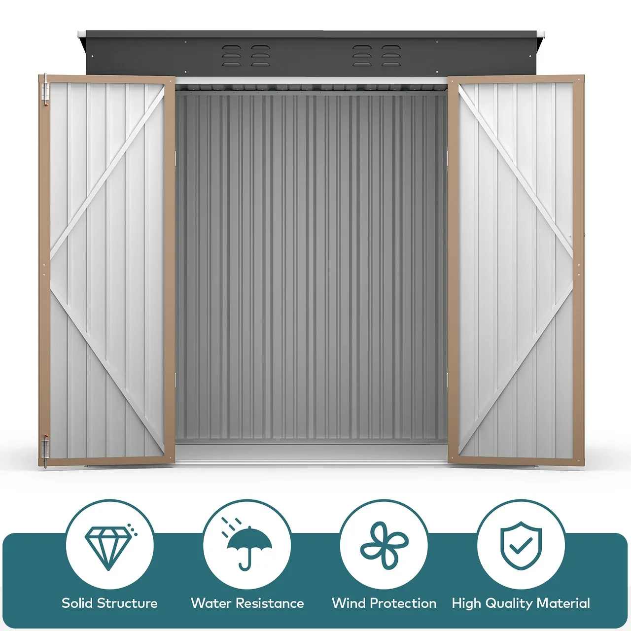 Lofka 6ft x 4ft Outdoor Storage Shed, Metal Garden Shed,Brown
