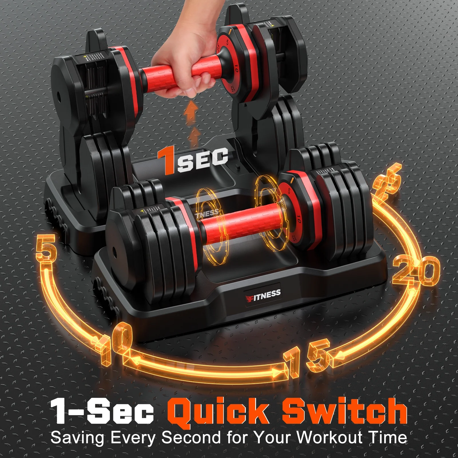 GIKPAL 50 lb(25 lb*2) 5 in 1 Adjustable Dumbbells 25 lb Set of 2 Adjustable Free Weights Plates and Rack - Hand Weights for Women and Men - Adjust Weight for Home Gym Full Body Workout Fitness