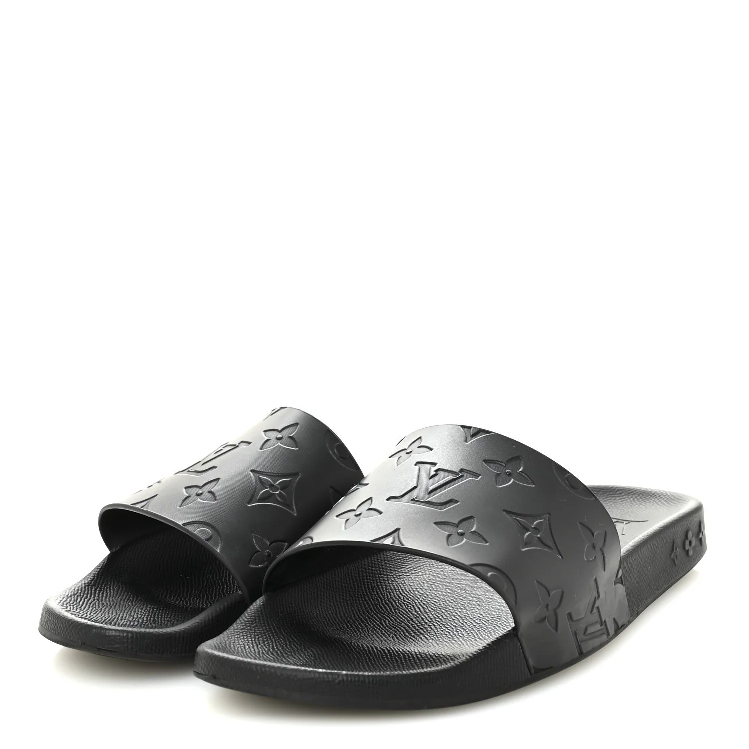 Rubber Embossed Monogram Mens Waterfront Mules 7.5 Black