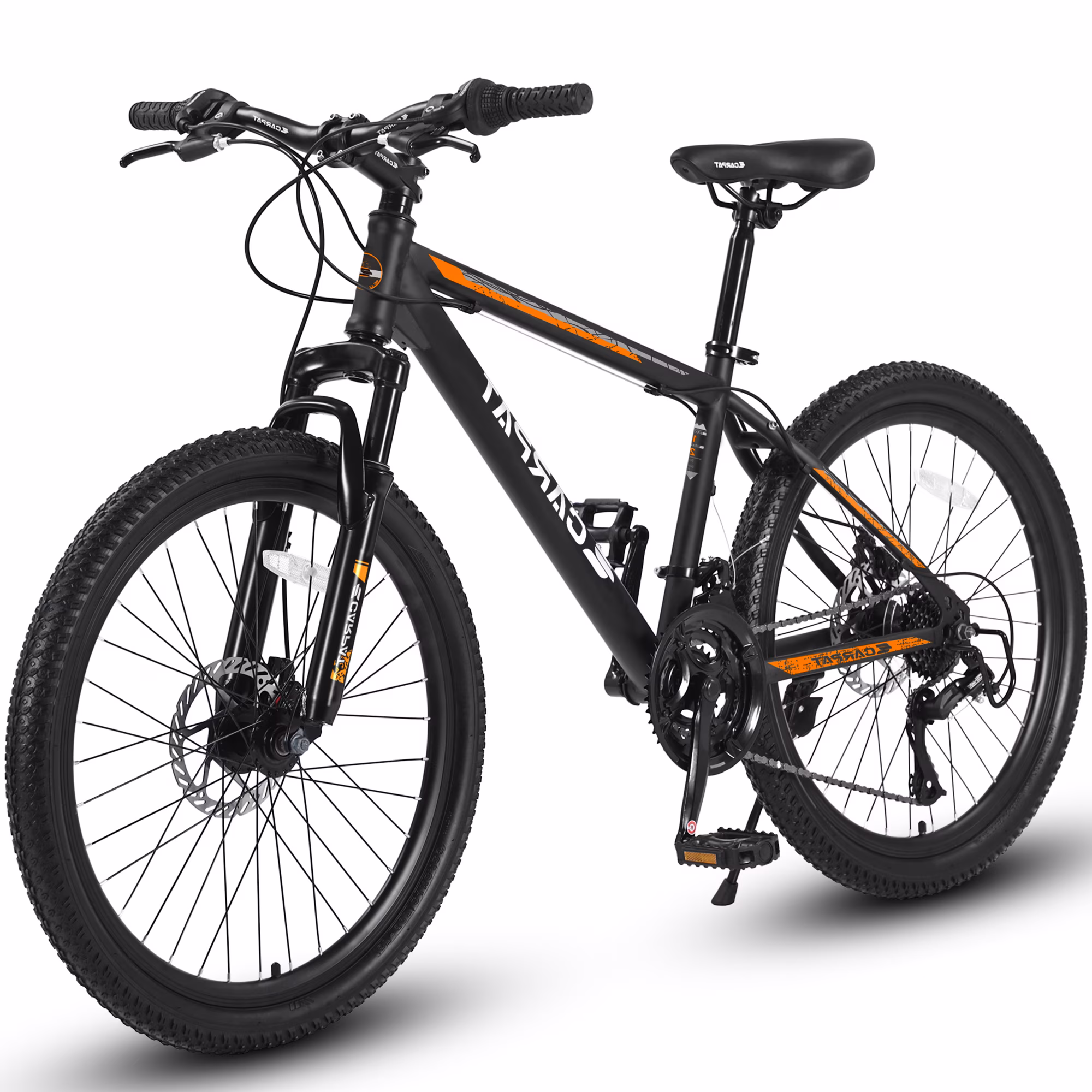 26 inch Mountain Bike for Men, Adult Mountain Bike with 21 Speed Disc Brakes, Black Orange(Black Orange)