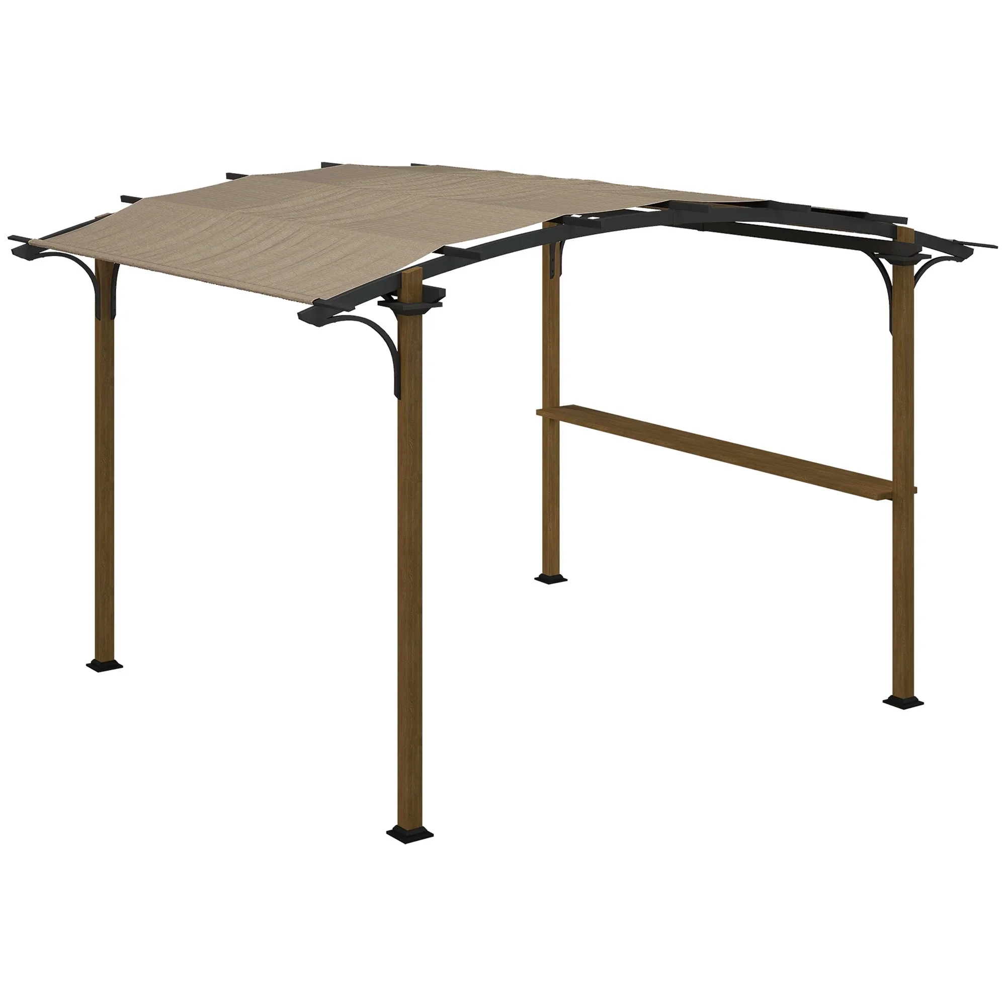 Outsunny 12' x 10' Outdoor Pergola with Bar Counter, Sun Shade Canopy, Aluminum and Steel Frame for Garden, Lawn, Backyard, and Deck, Natural