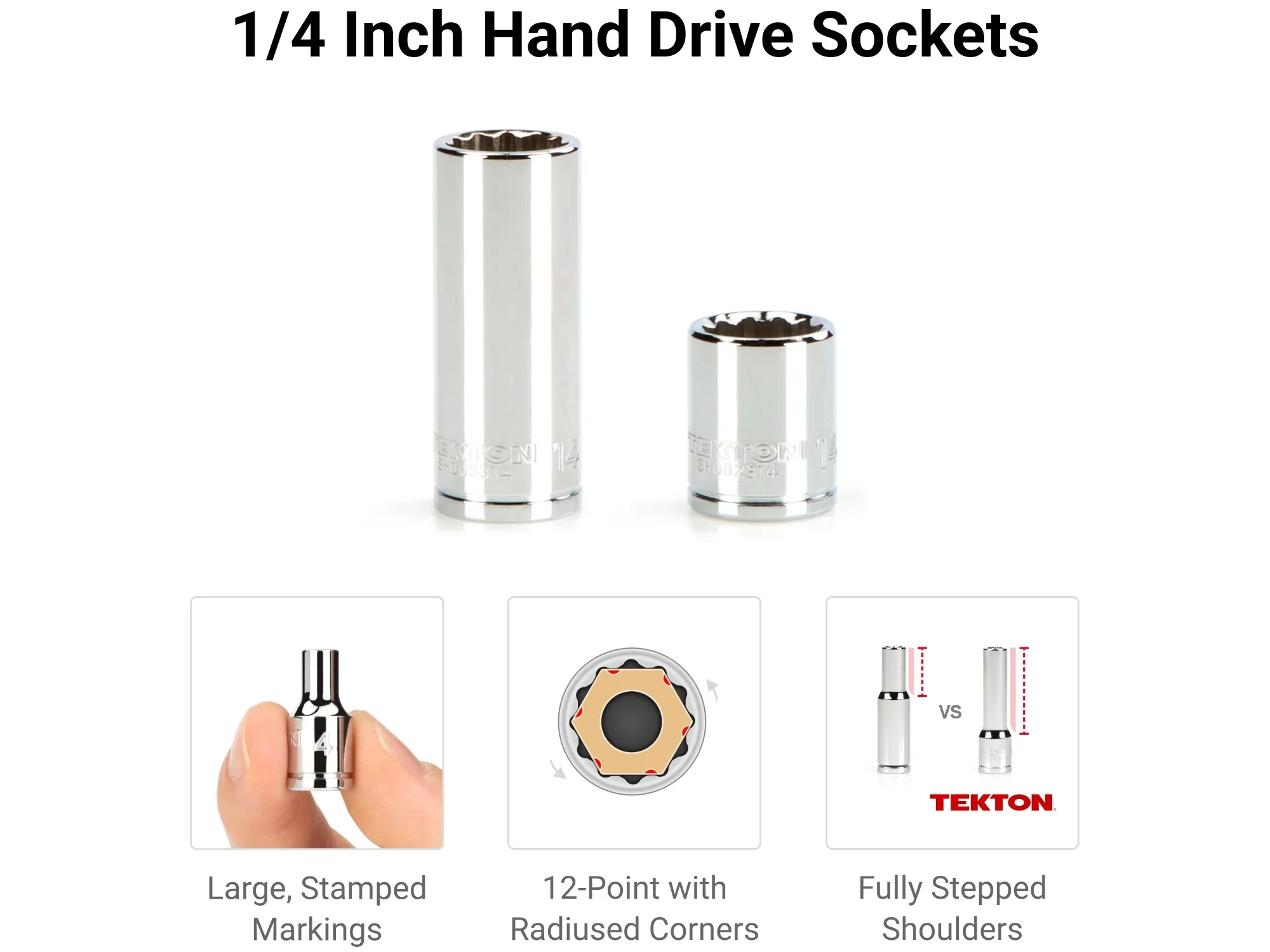 TEKTON 1/4 Inch Drive 12-Point Socket and Ratchet Set with Rails, 35-Piece (4-15 mm) | SKT03202