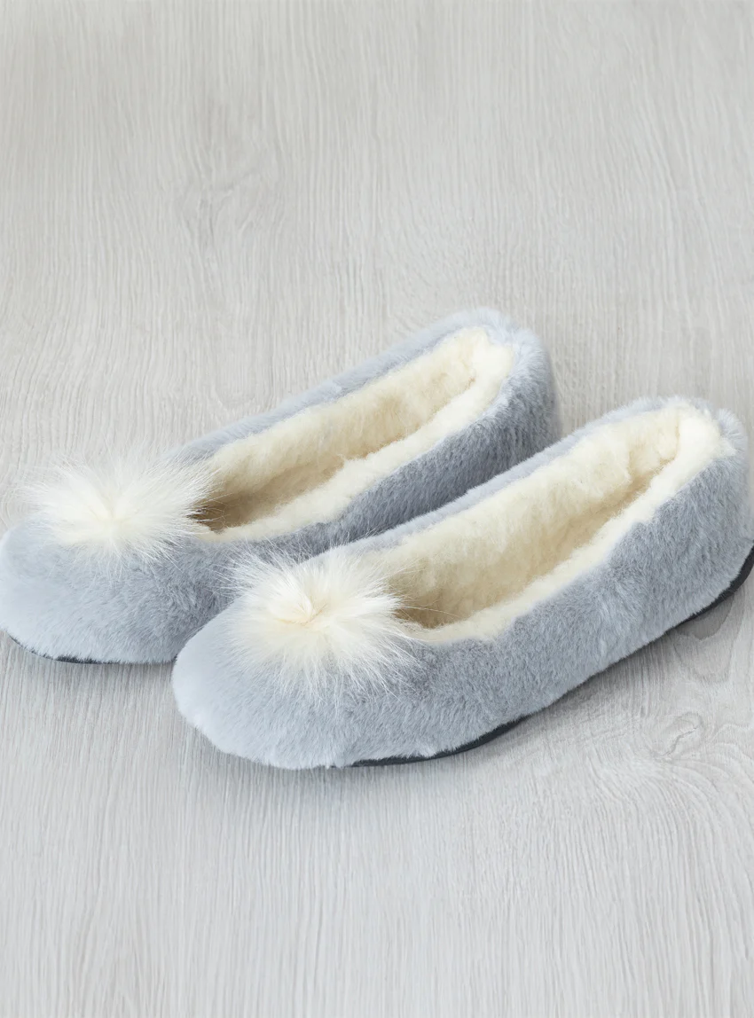 Chaussons ballerines d'intérieur gris perle