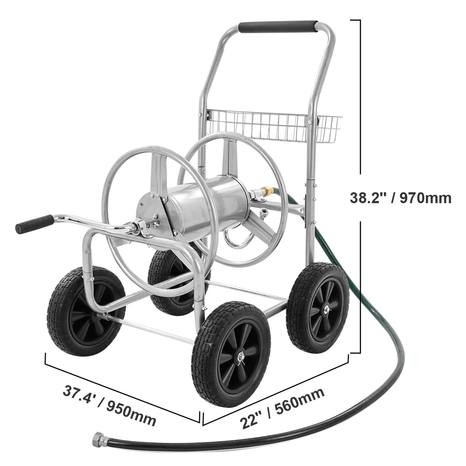 Hose Reel Cart with Wheels, Metal hose reel Holds 300 Feet of 5/8" Hose Capacity Heavy Duty Outdoor Water Planting Truck for Yard, Garden - Image 9