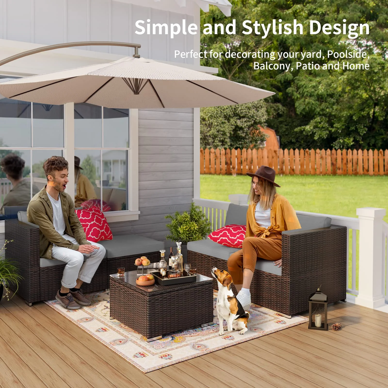 Patio Furniture Set Clearance, 5 Piece Outdoor Sectional Furniture Chair Set with Cushions and Tea Table, Gray(Gray-5 Pieces) - Image 9