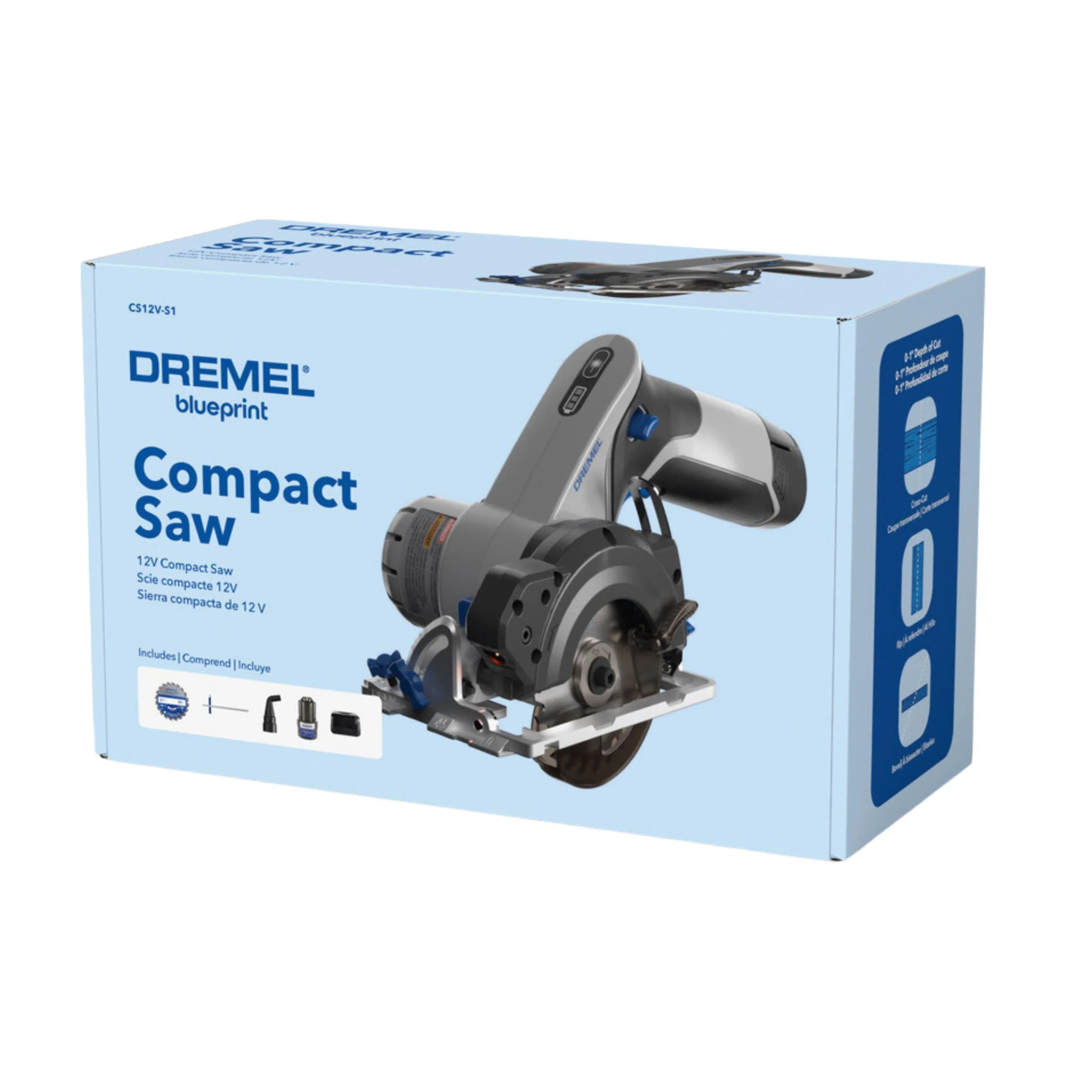 Dremel Blueprint 12V Compact Circular Saw with Integrated Laser Guide, 2Ah Li-Ion Battery and 3 3/8Multi Material Blade (CS12V-S1)