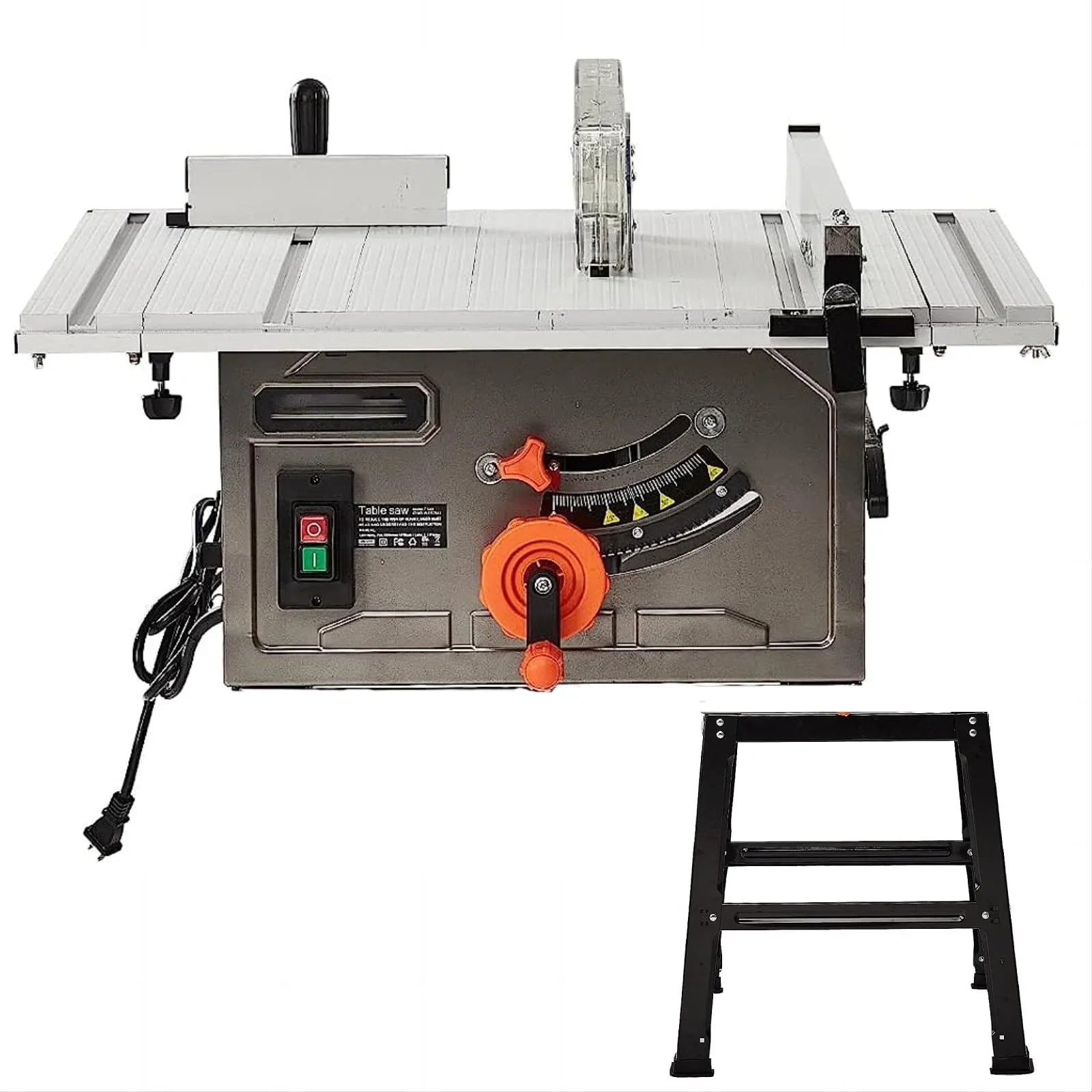 Garvee 10 Table Saw - 15A Electric Table Saw with Metal Stand, 90�� Cross Cut & 0-45�� Bevel Cut, Cutting Speed Up to 5000RPM Multifunctional Saw Adjustable Blade Height for Woodworking,Gray