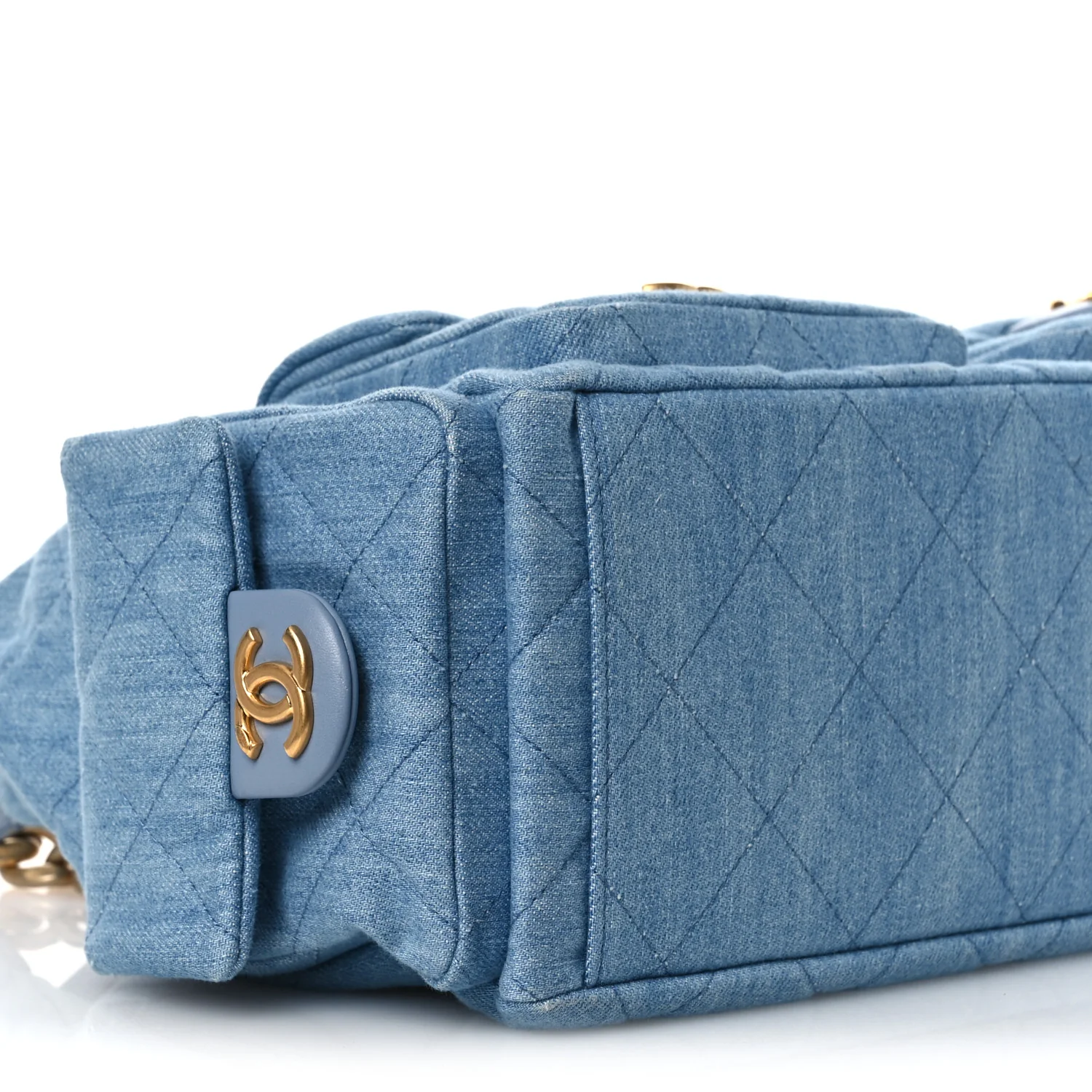 Washed Denim Quilted Large Trendy Pockets Hobo Blue