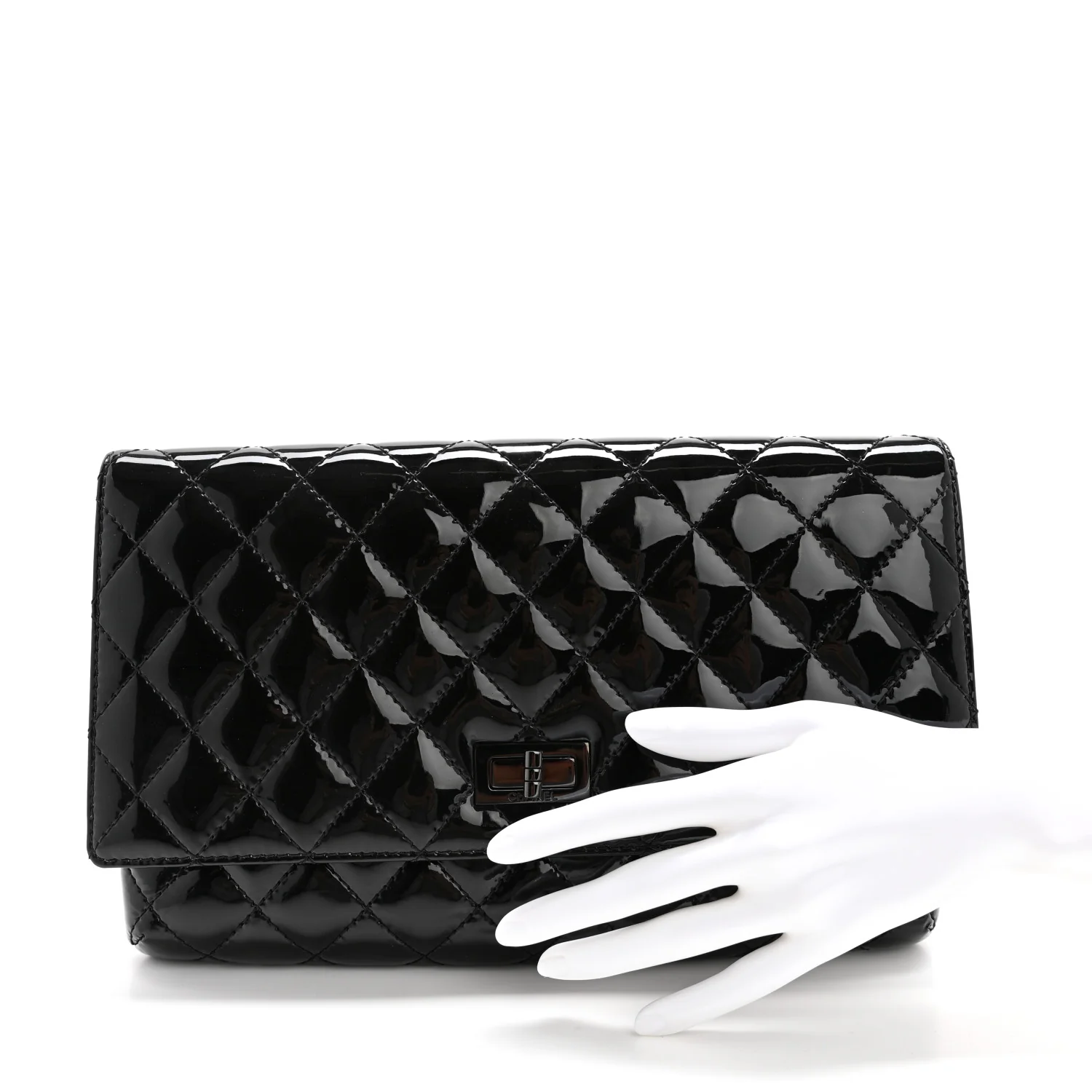 Patent Calfskin Quilted Reissue 2.55 Clutch So Black