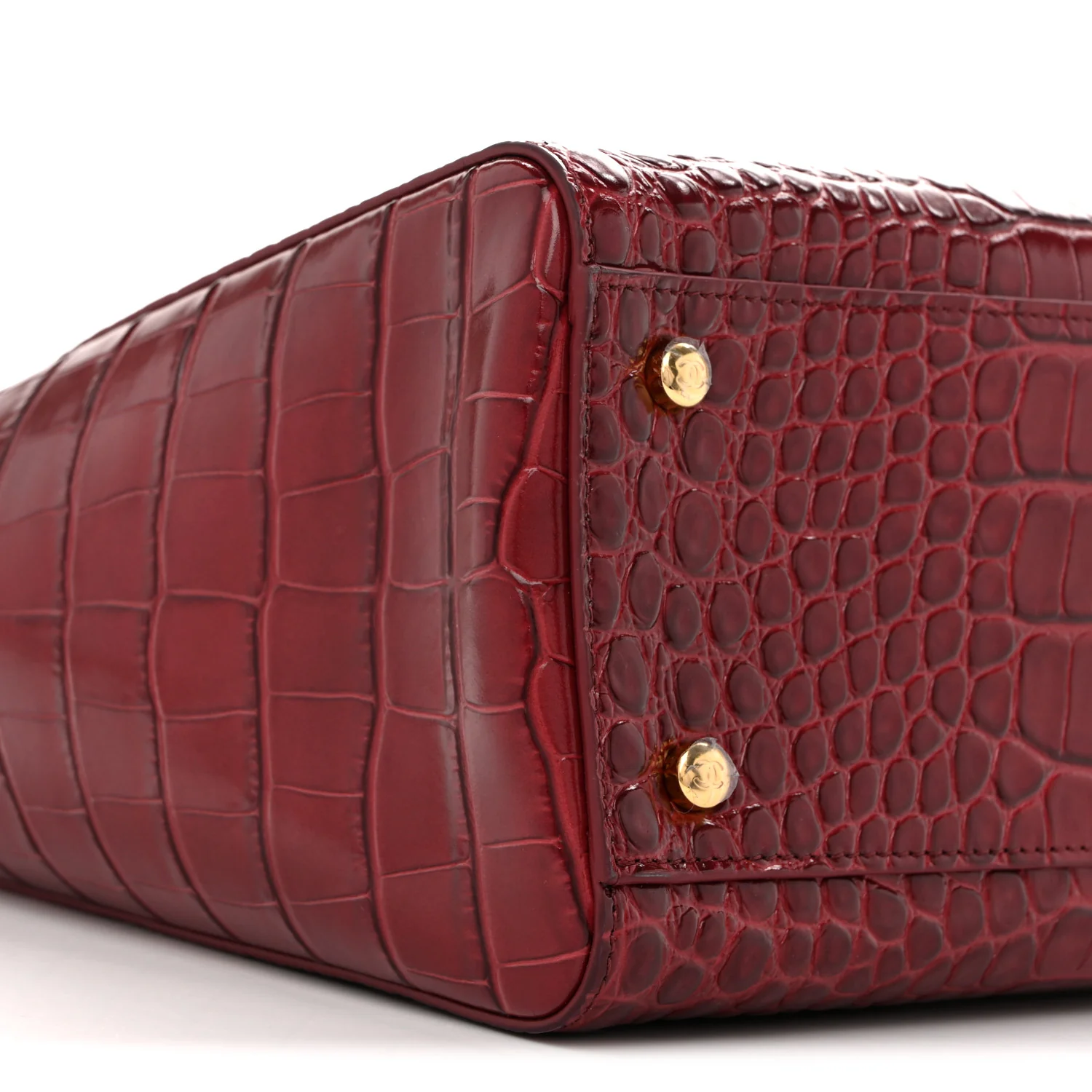 Calfskin Crocodile Embossed Archetype Small Shopper Tote Burgundy