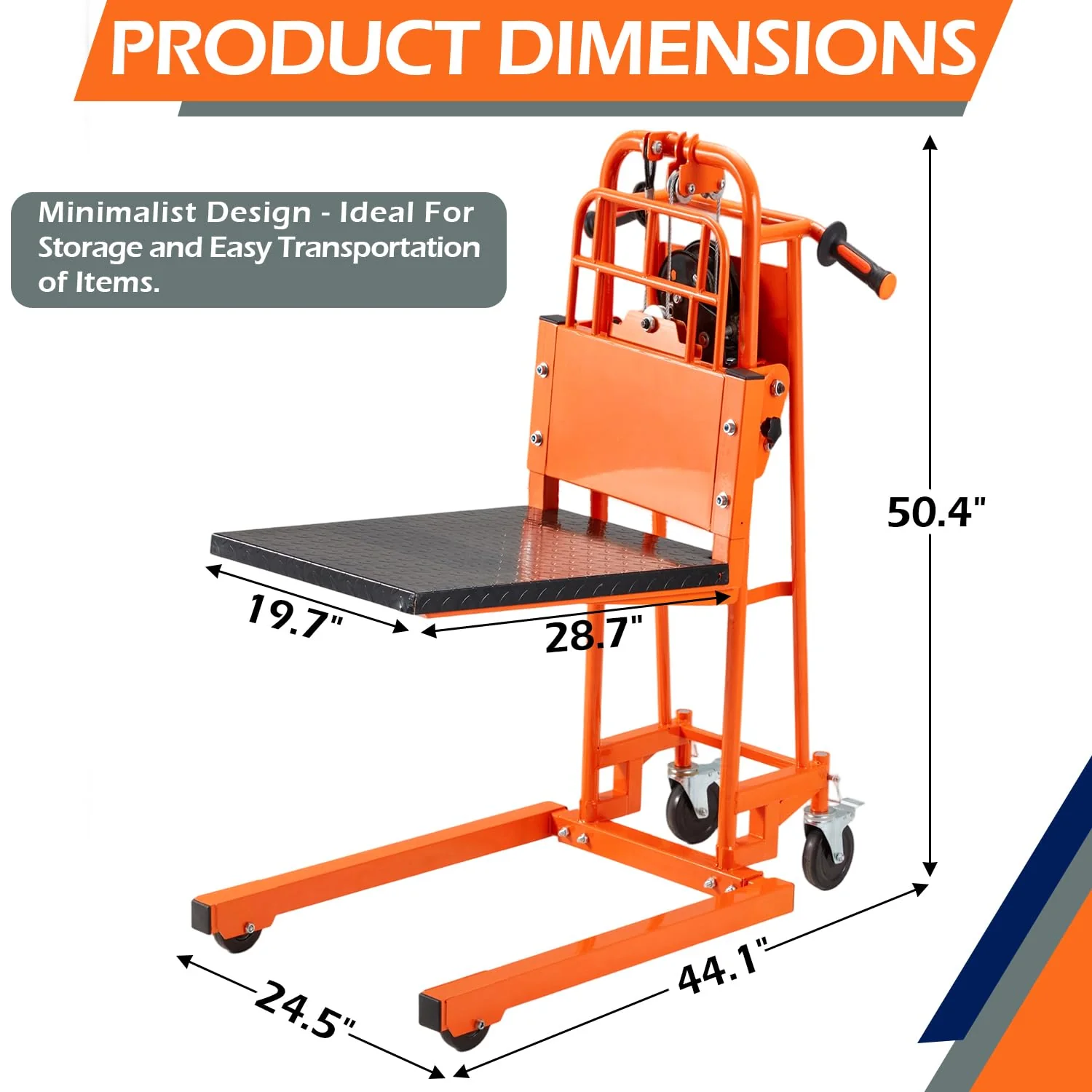 AECOJOY Material Lift Winch Stacker, Hand-Cranked Lift Table Cart 500 Lbs Capacity, Pallet Truck Jack with Lockable Swivel Casters