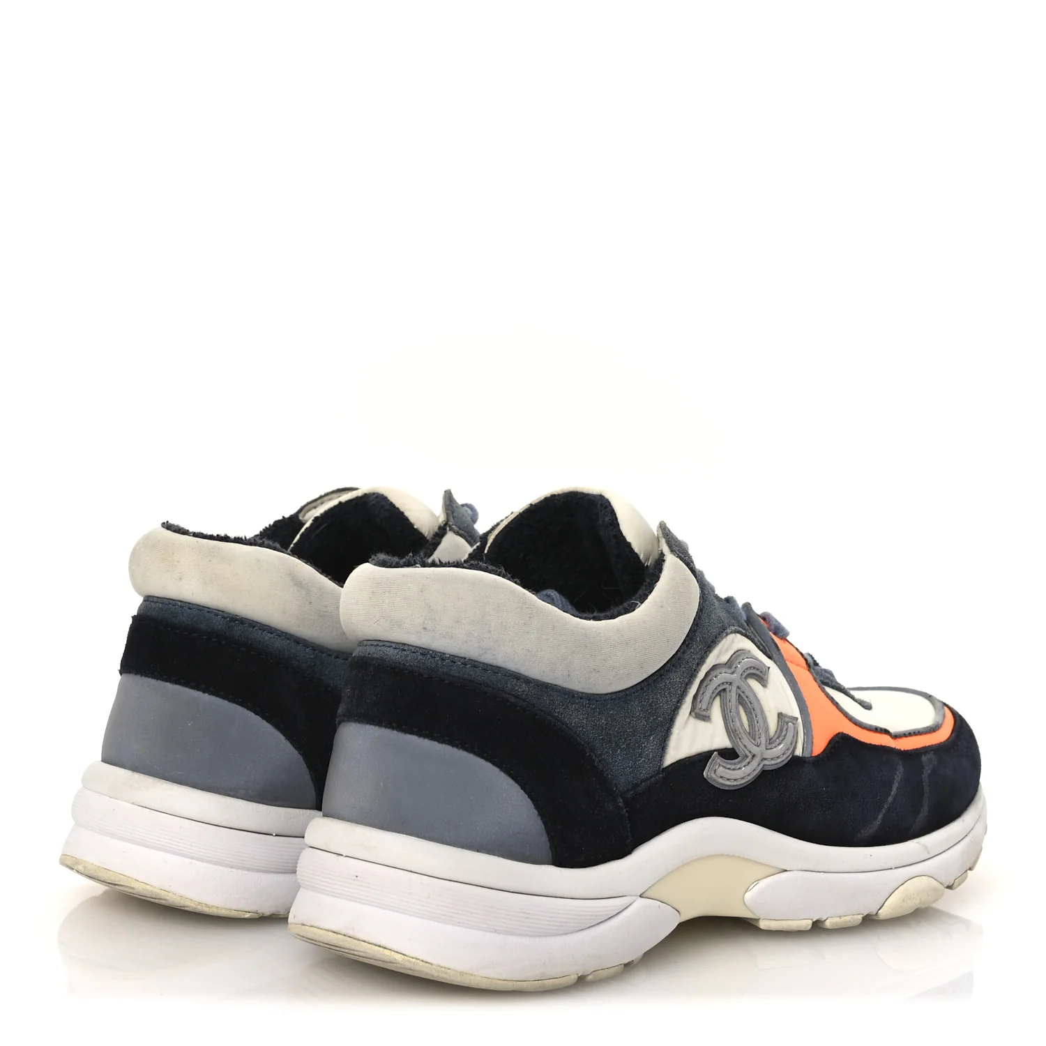 Nylon Calfskin Suede CC Womens Sneakers 35.5 Navy White Orange Black