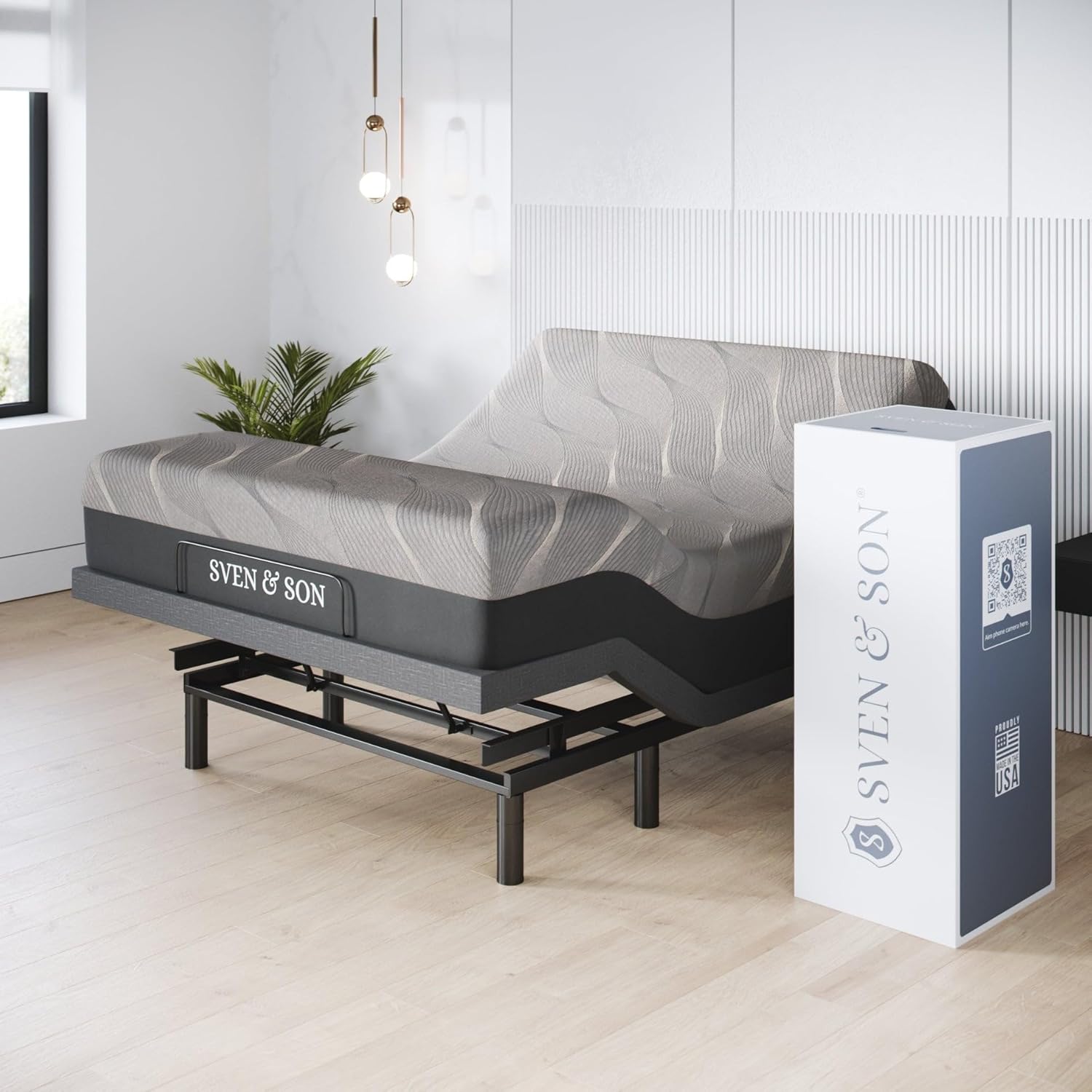 Sven & Son Harmony Adjustable Bed Base, Head and Foot Lift, Massage, Under-Bed Lights, USB, Gel Memory, Zero Gravity Smart Frame - Queen + 10 inch Memory Foam Matt (Firm)