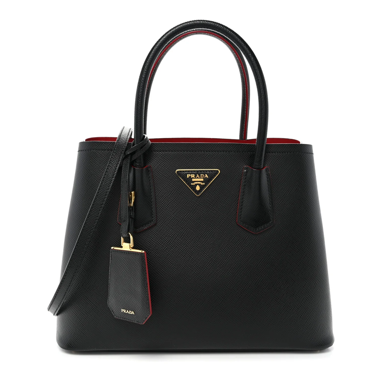 Saffiano Cuir Small Double Bag Black Fuoco