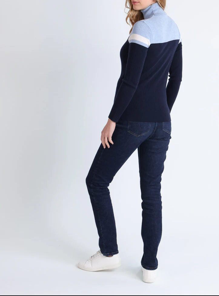 Pull chaussette col roulé en laine bleu