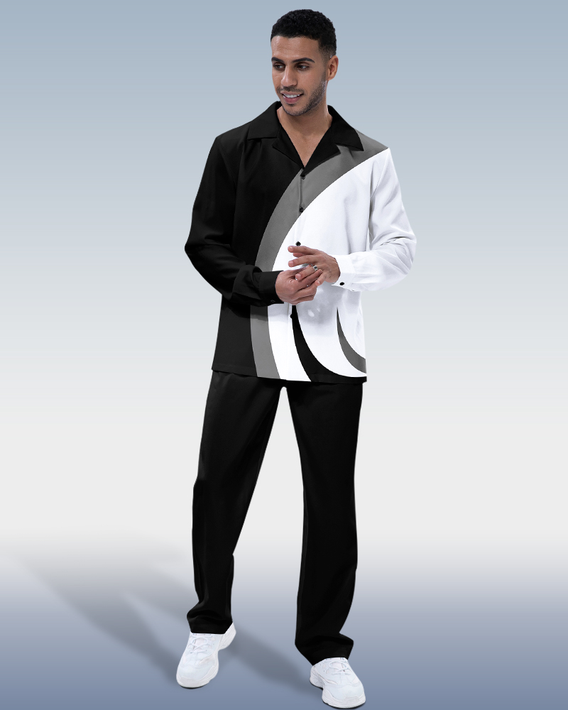 Combinaison de marche à manches longues pour homme, blanche et noire, color block