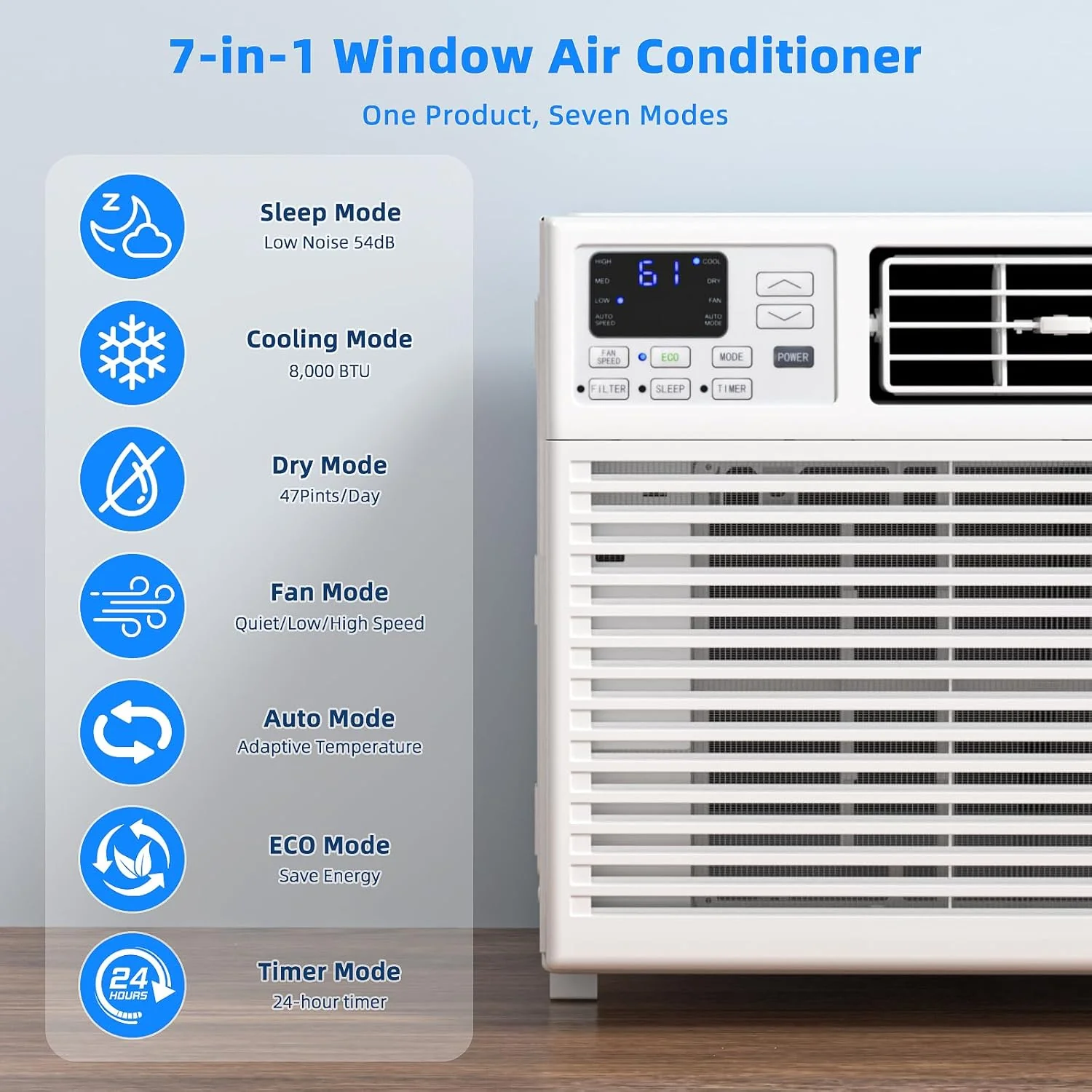 Climatiseur de fenêtre Antarctic Star 12 000 BTU en forme de U, refroidit jusqu'à 550 pi² avec 6 modes, minuterie 24 h, climatiseur de fenêtre ultra silencieux