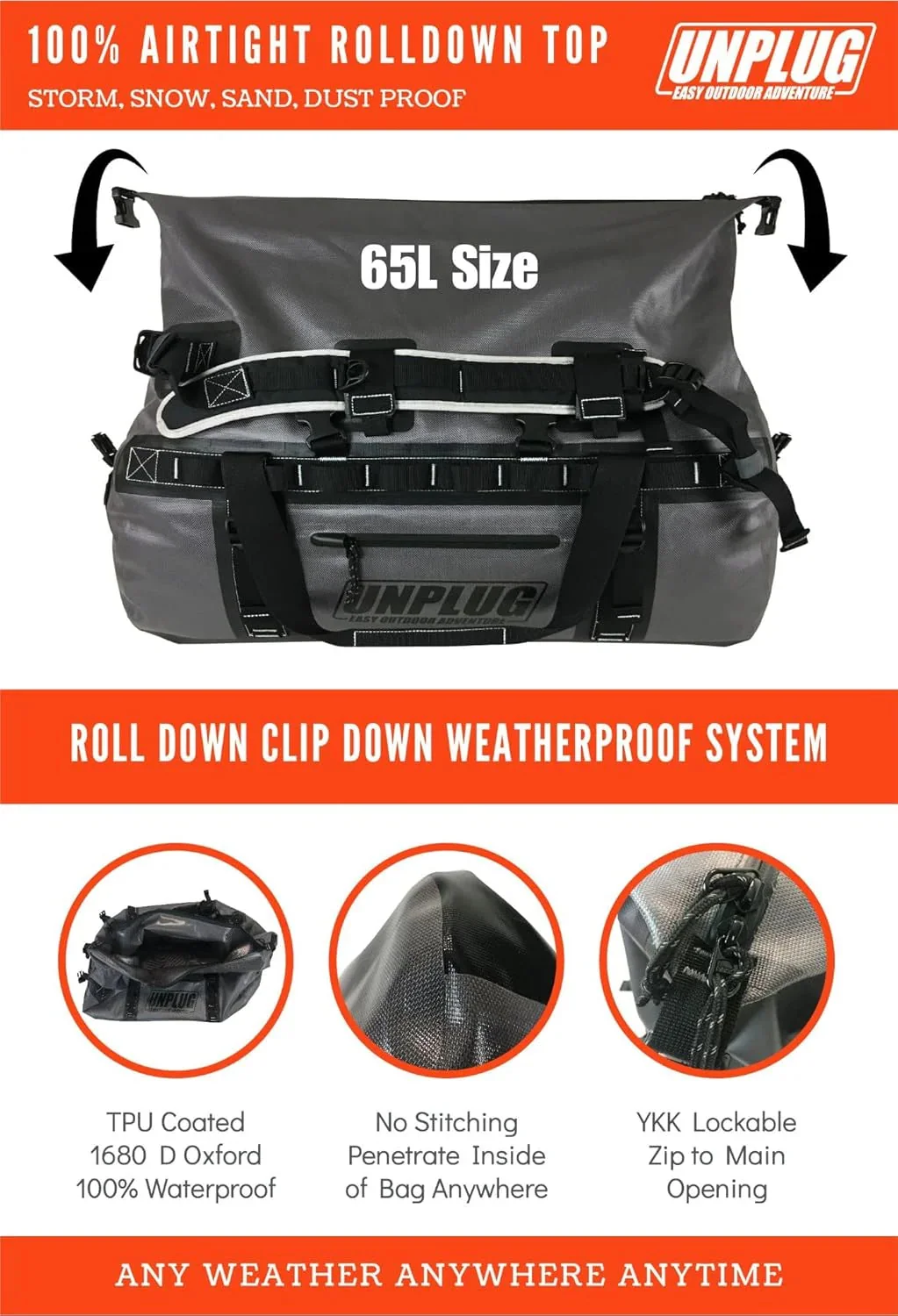 Ultimate Adventure Bag -1680D Heavy Duty Waterproof Travel Duffel Bags for Camping, Motorcycle Dry Bag, Waterproof Bags for Boating,…