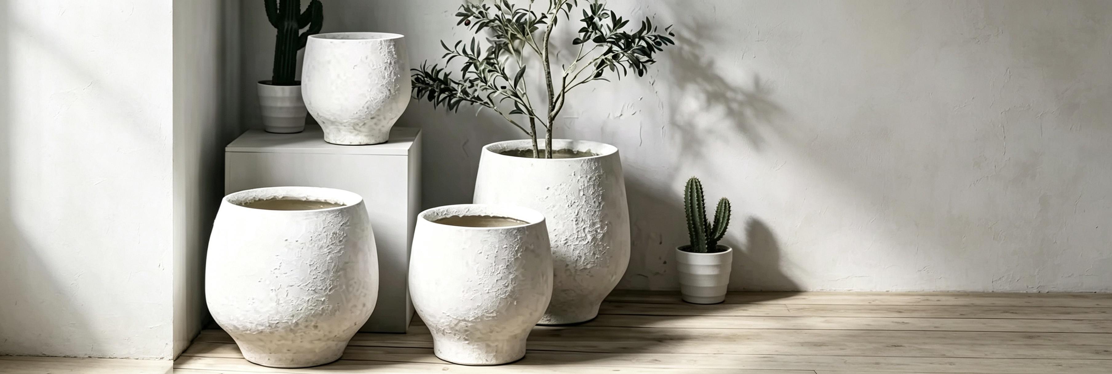 Concrete vases in a modern interior