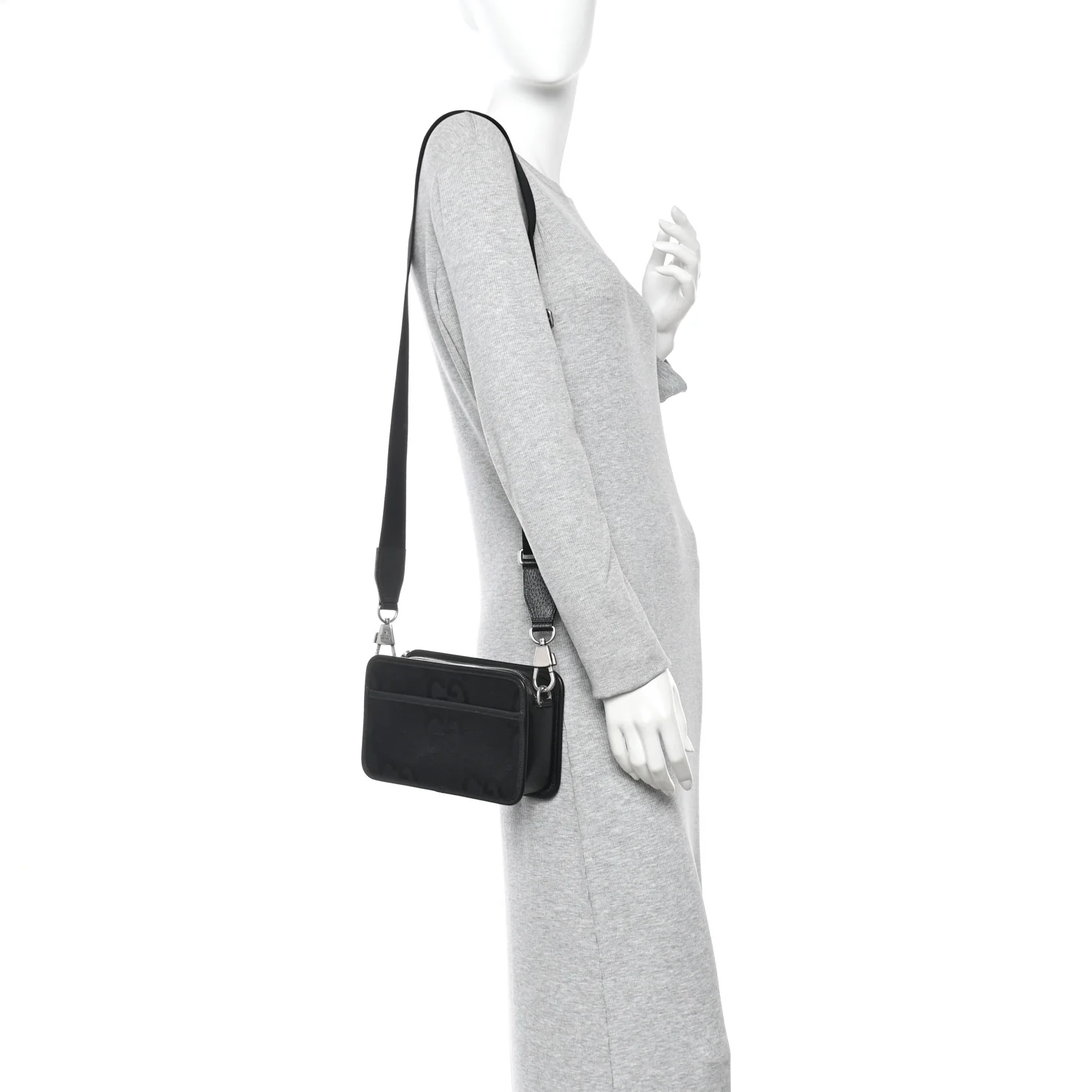 Monogram Jumbo GG Textured Dollar Calfskin Web Mini Crossbody Bag Black