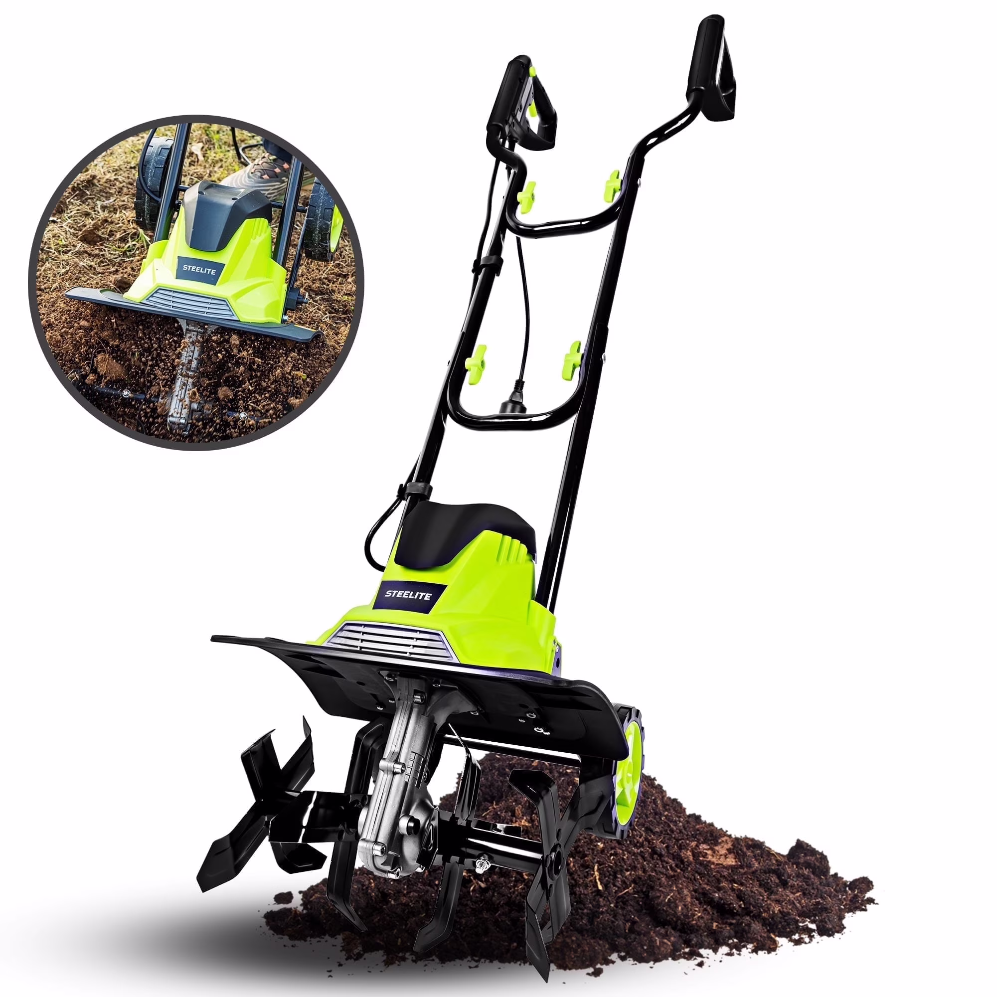 14-Inch Corded Electric Tiller,10-Amp Electric Tiller and Cultivator for Gardening, Lightweight Rototiller(14")